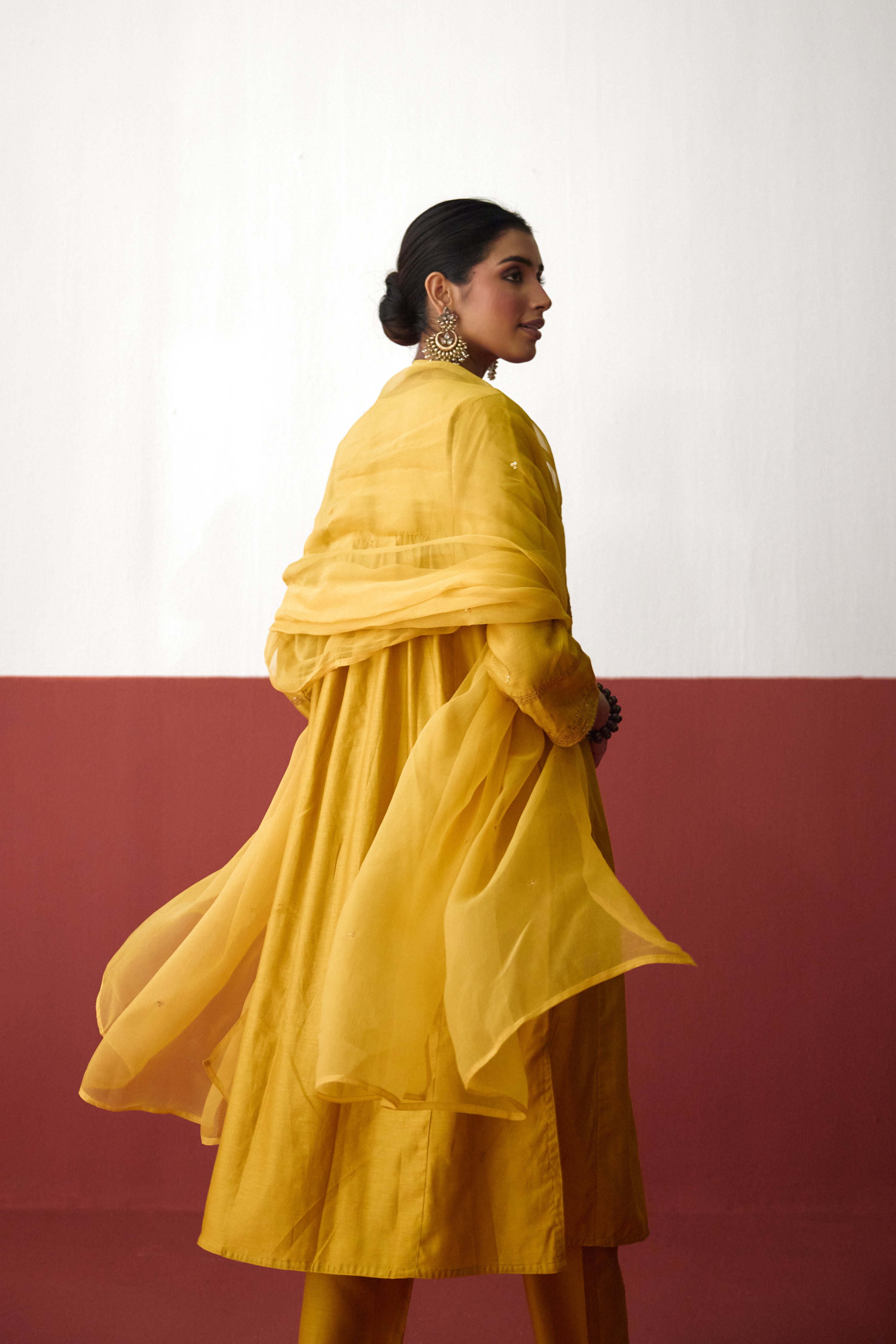 Meera Chanderi Embroidered Kurta Ochre Yellow (10083634446635)