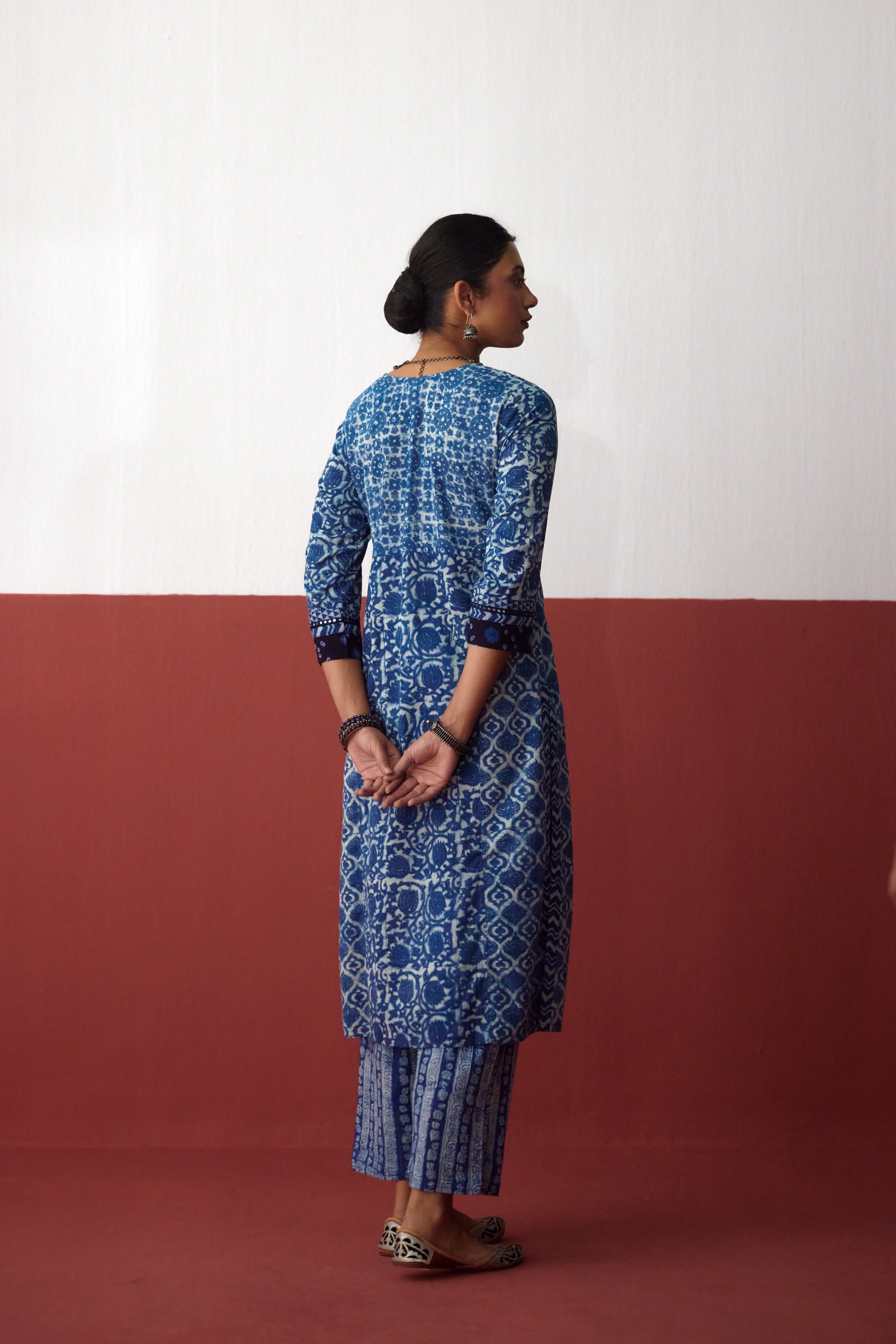 Elina Cotton Ajrakh Hand Block Printed Kurta Blue Off White (10082835759403)