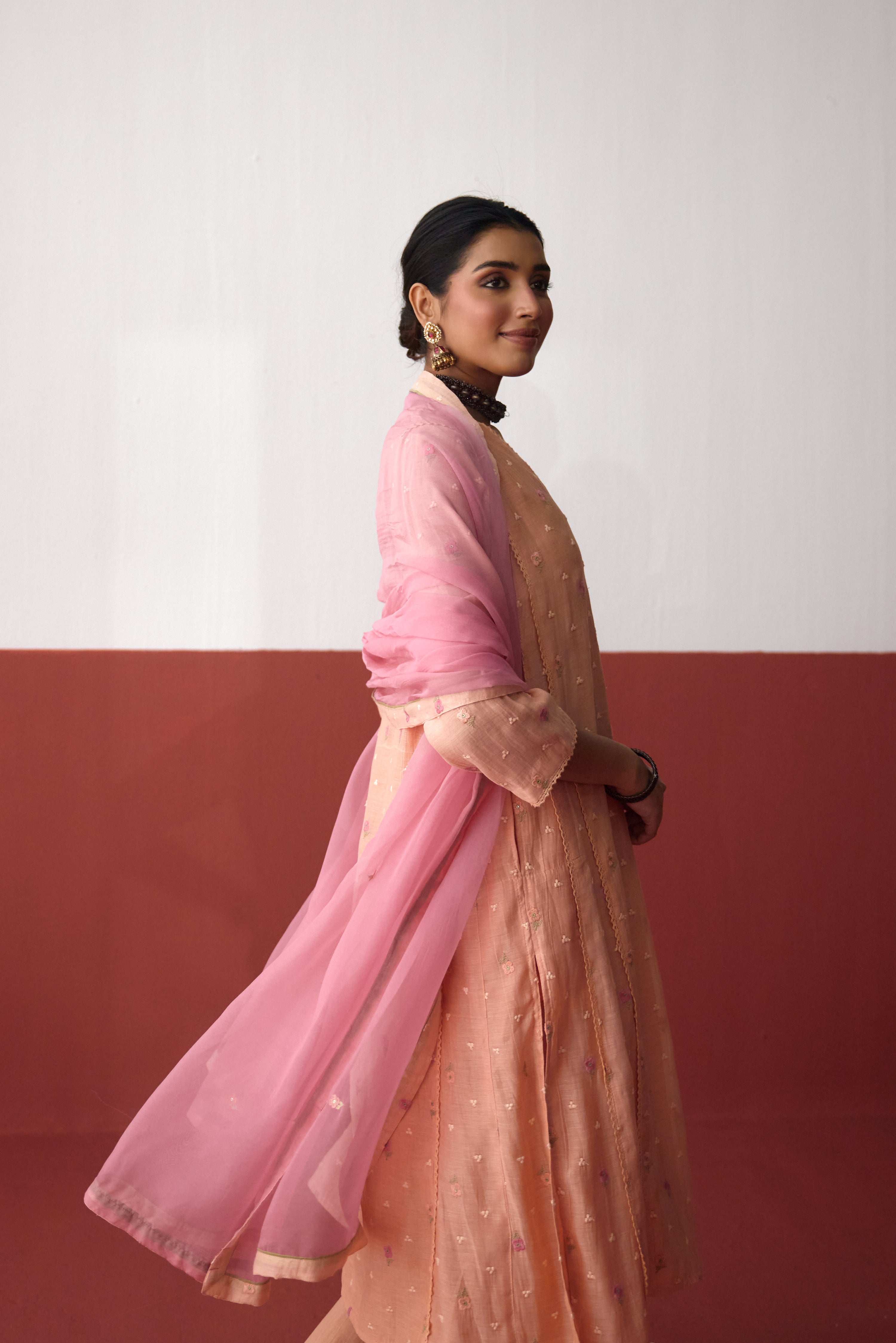 Tulsi Mul Cotton Embroidered Kurta Light Peach (10083433972011)