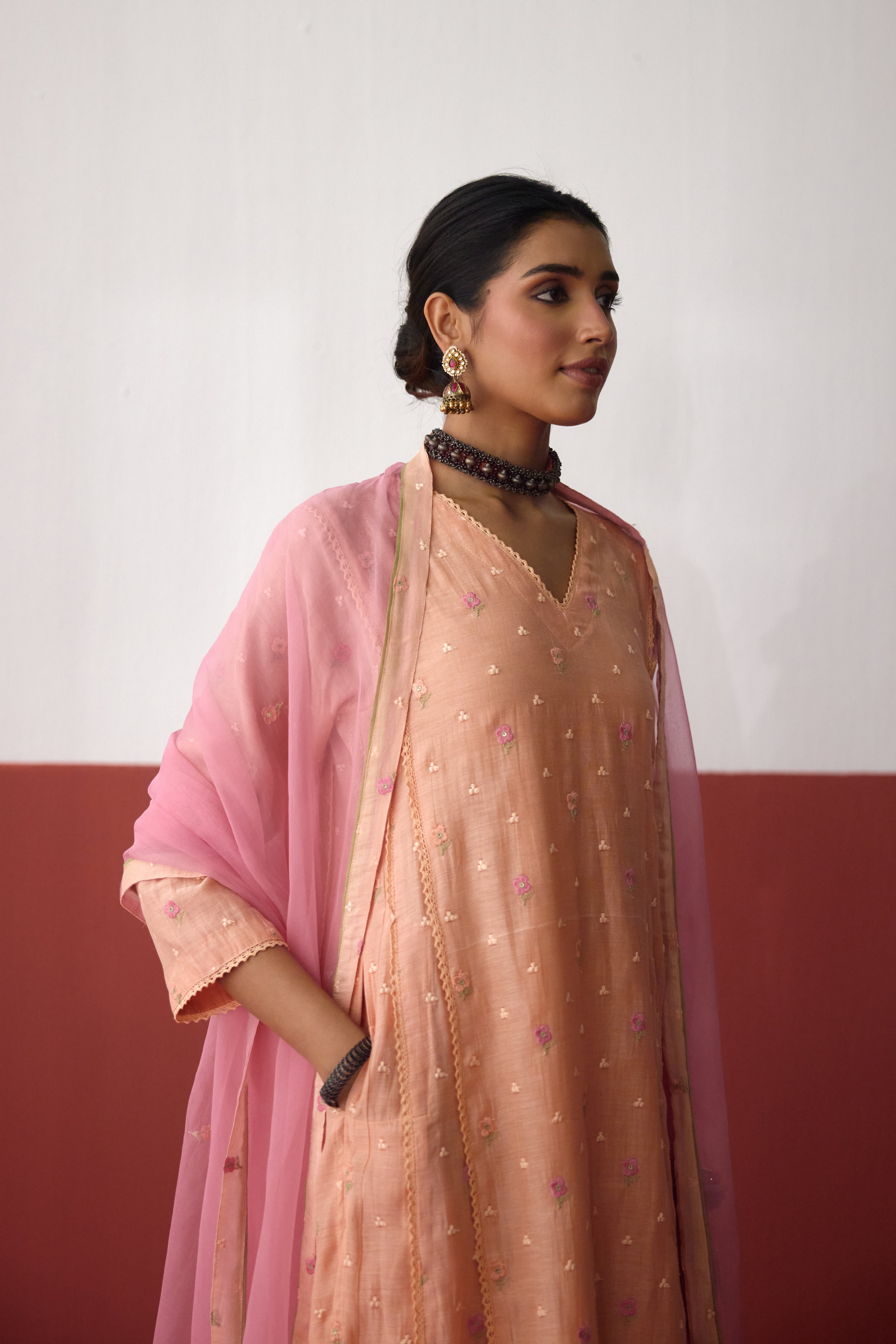 Tulsi Mul Cotton Embroidered Kurta Light Peach (10083433972011)