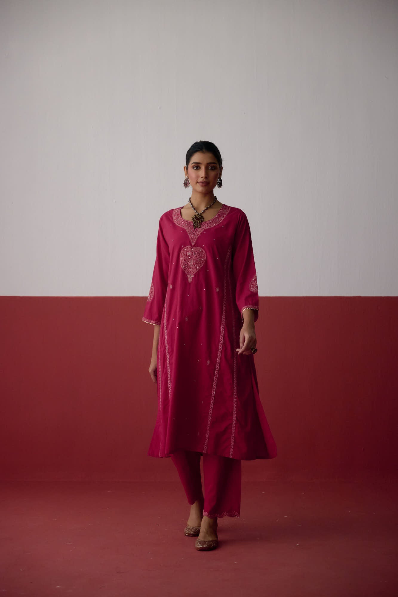 Tulsi Embroidered Cotton Kurta Pink (10083304374571)