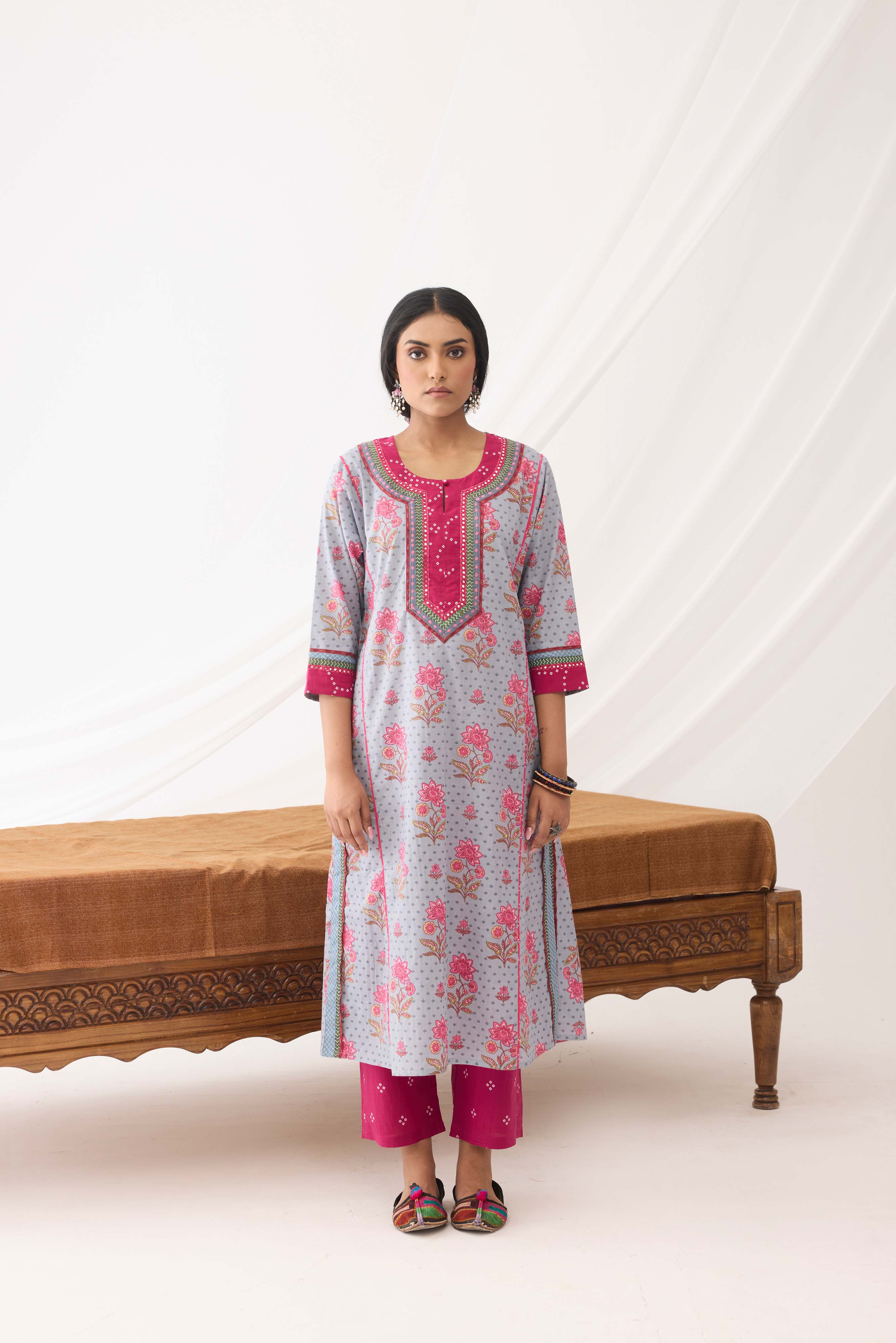 Rozana Kurta Grey Pink (9964345131307)