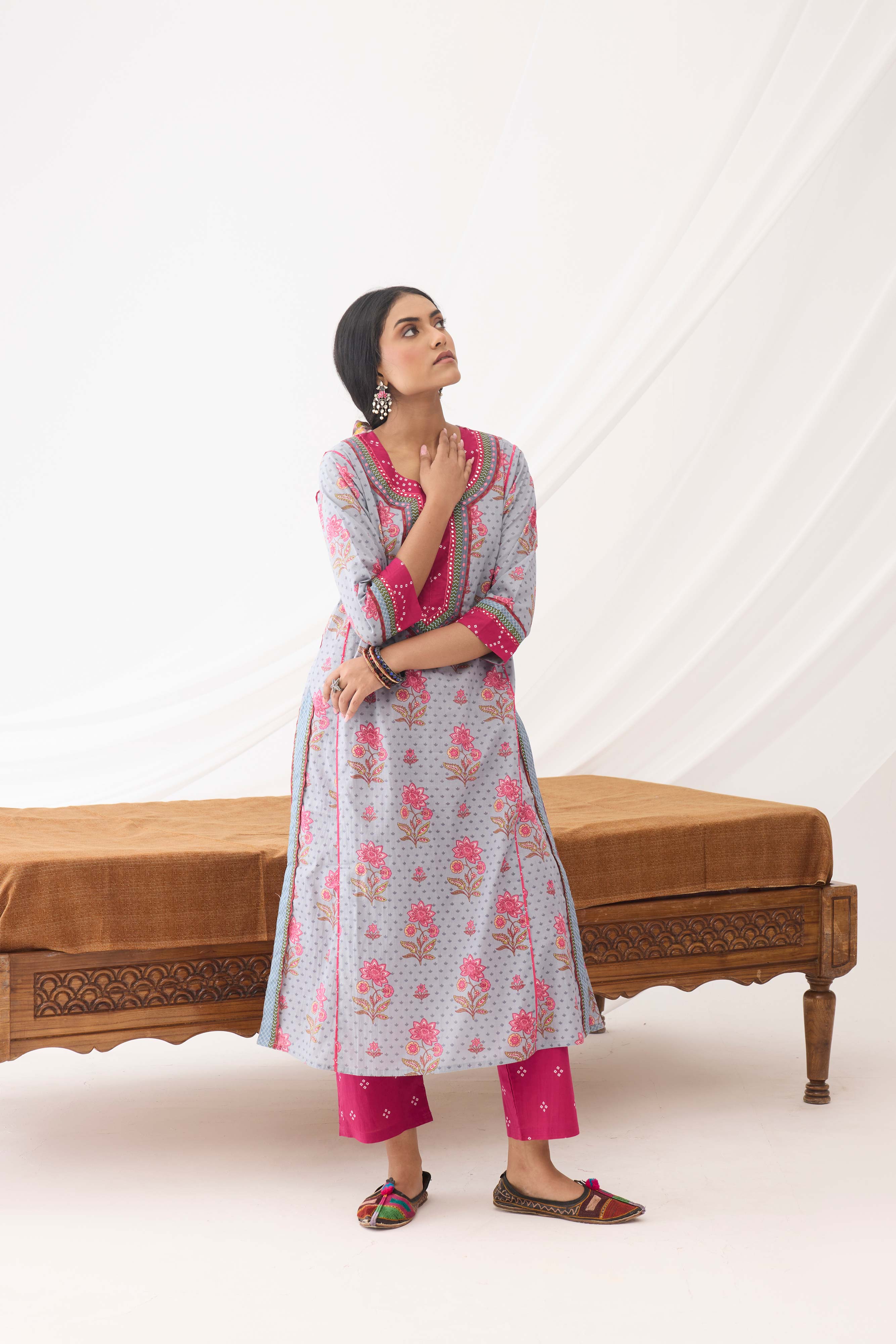 Rozana Kurta Grey Pink (9964345131307)