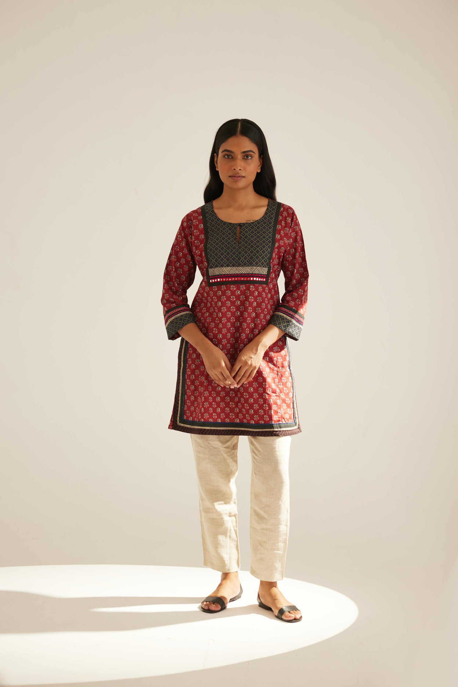 Yoke Kurti Maroon Grey (8569251201323)