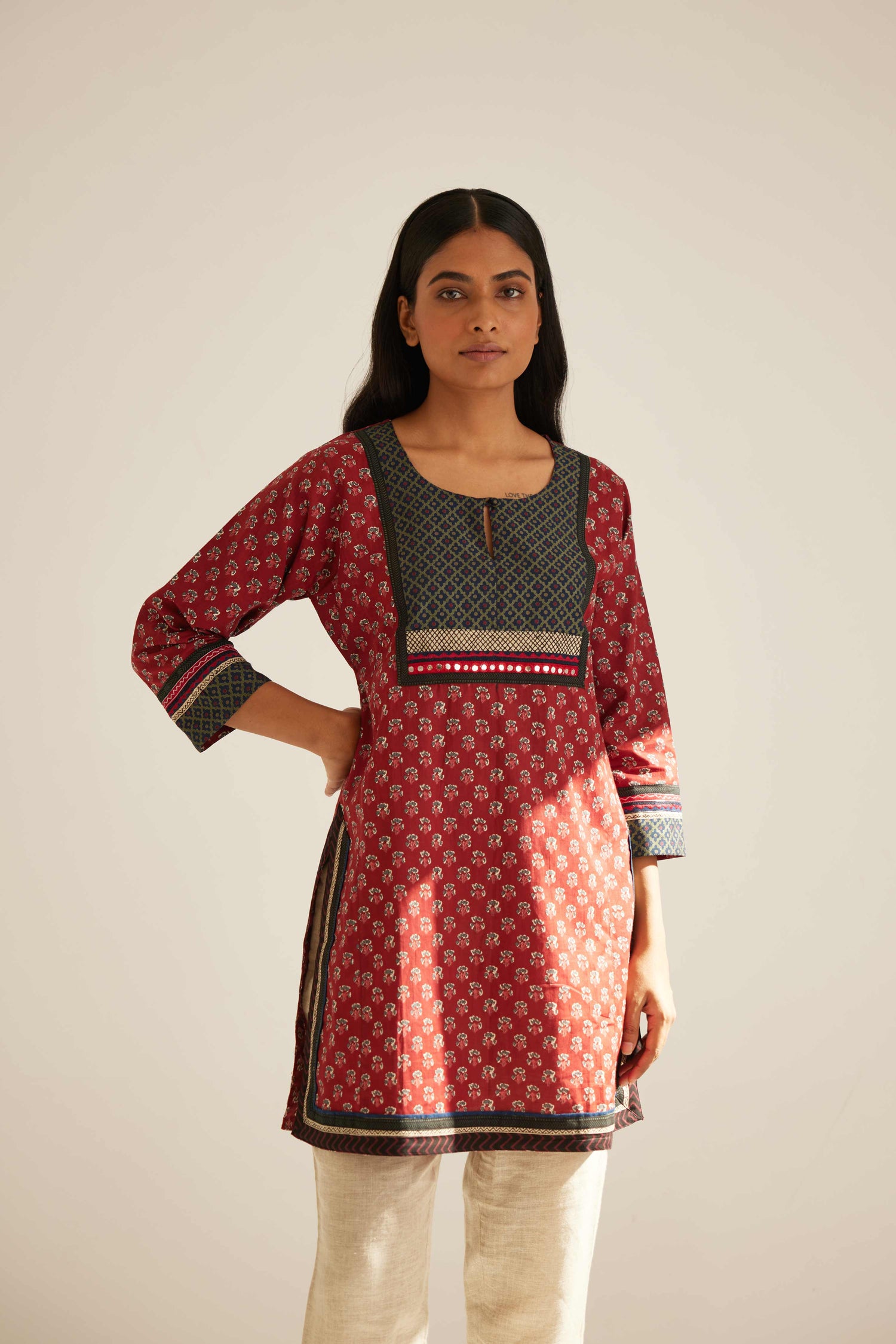 Yoke Kurti Maroon Grey (8569251201323)