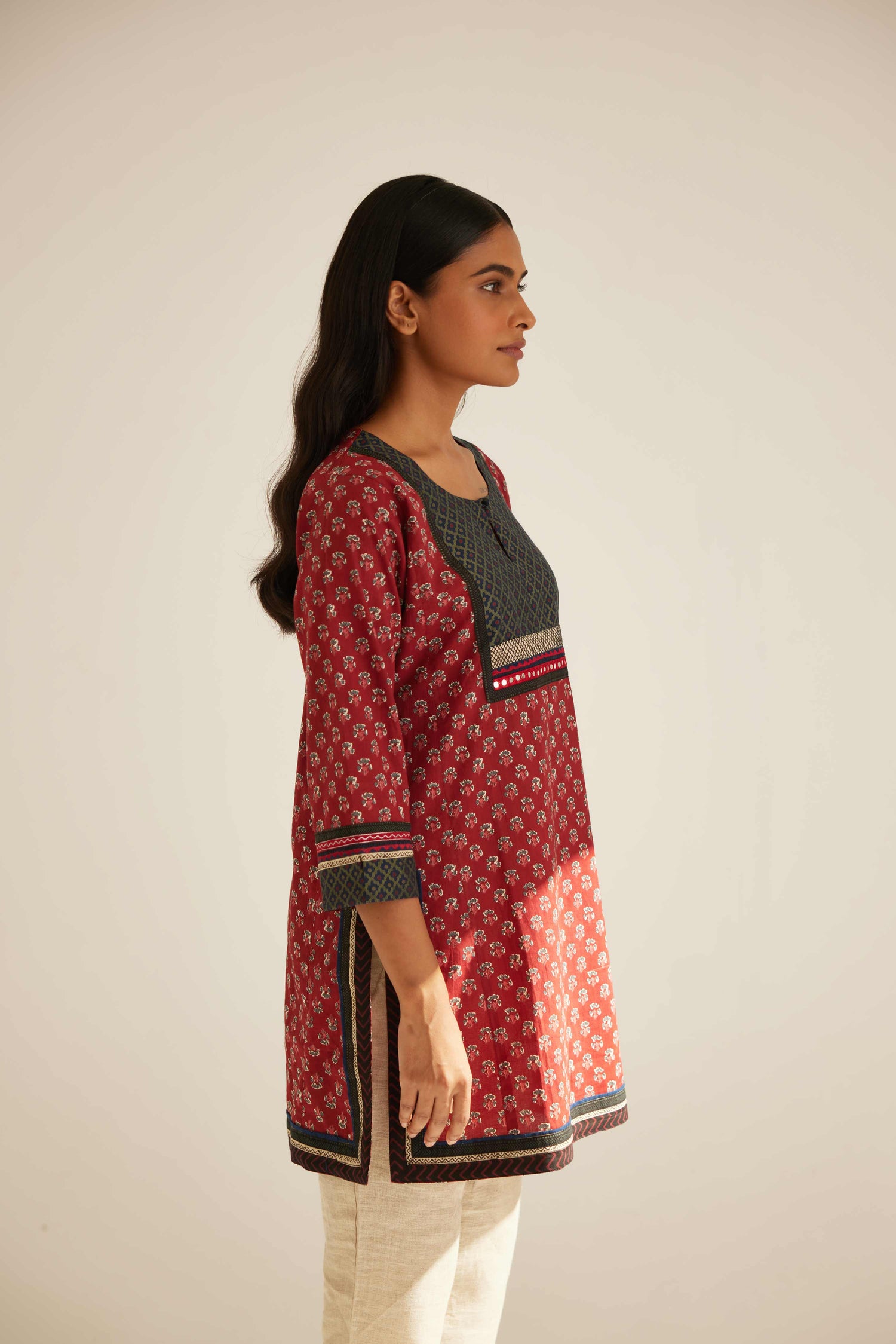 Yoke Kurti Maroon Grey (8569251201323)