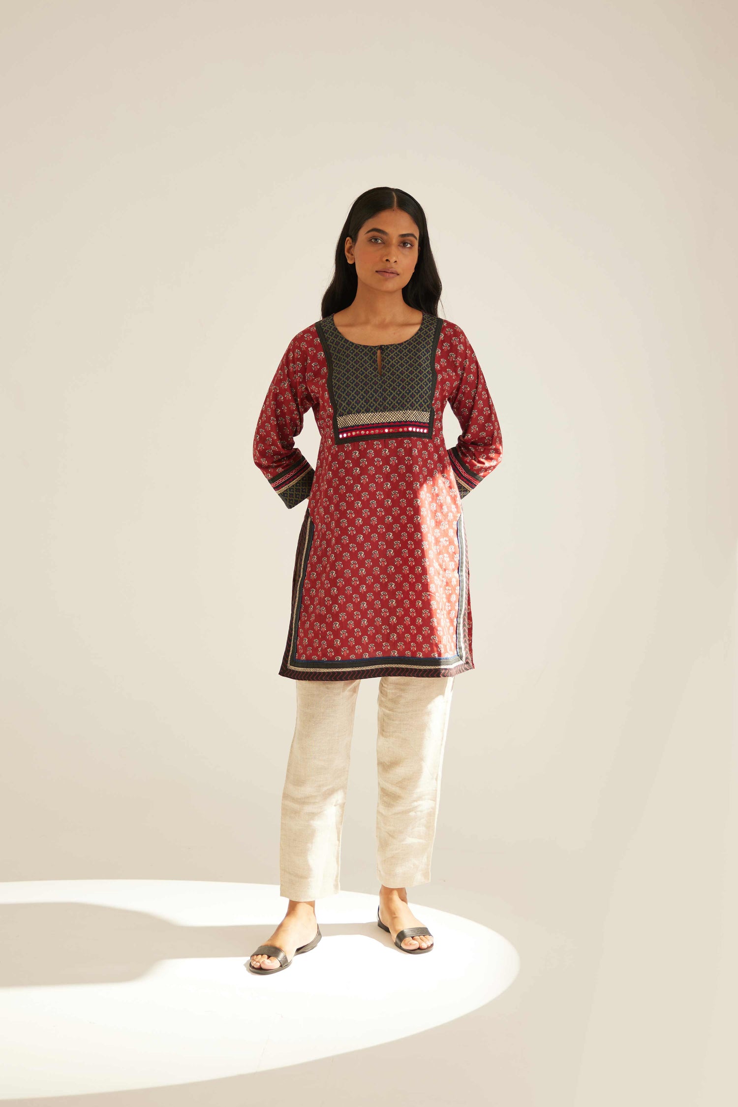 Yoke Kurti Maroon Grey (8569251201323)