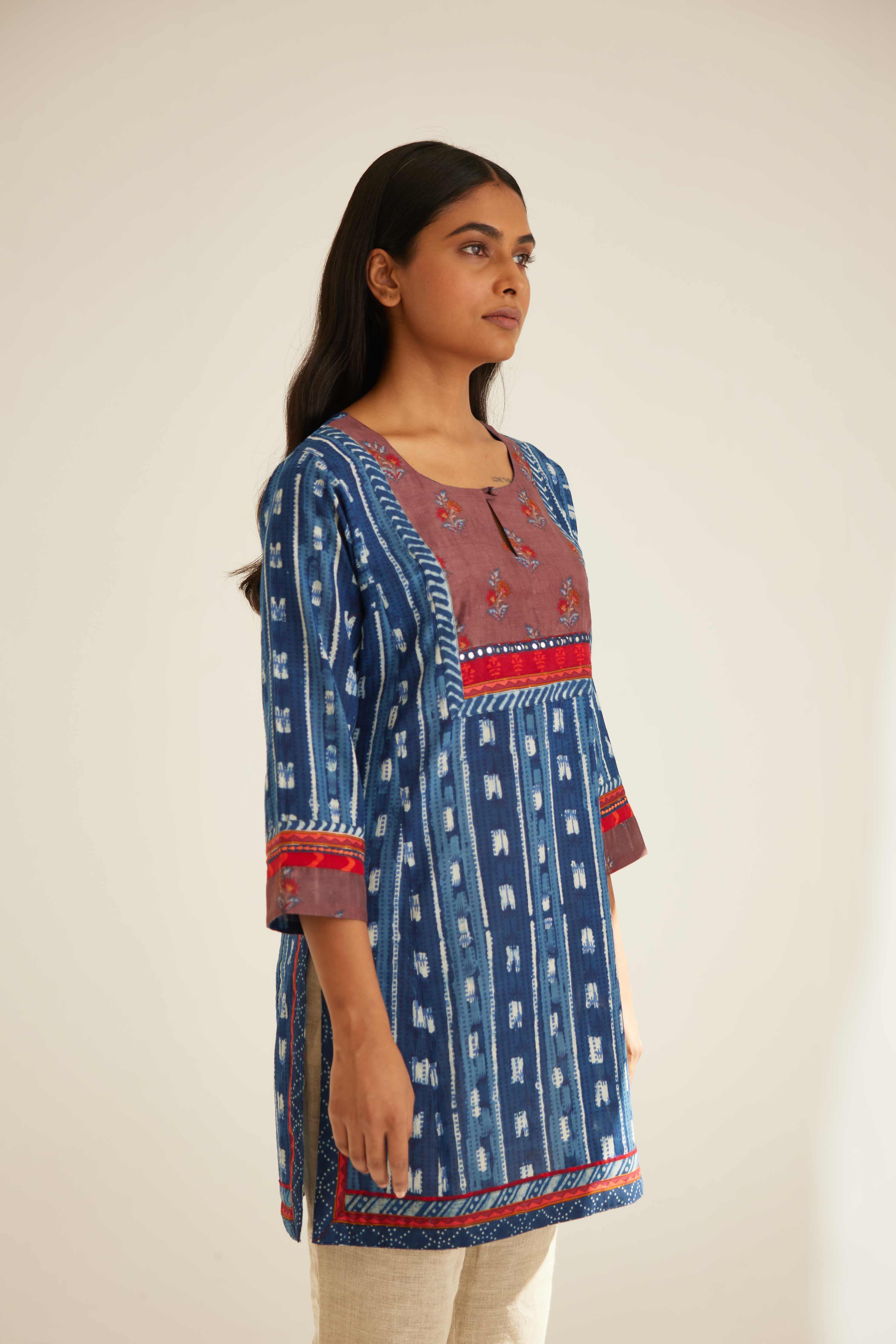 Yoke Kurti Indigo White (8569239830827)