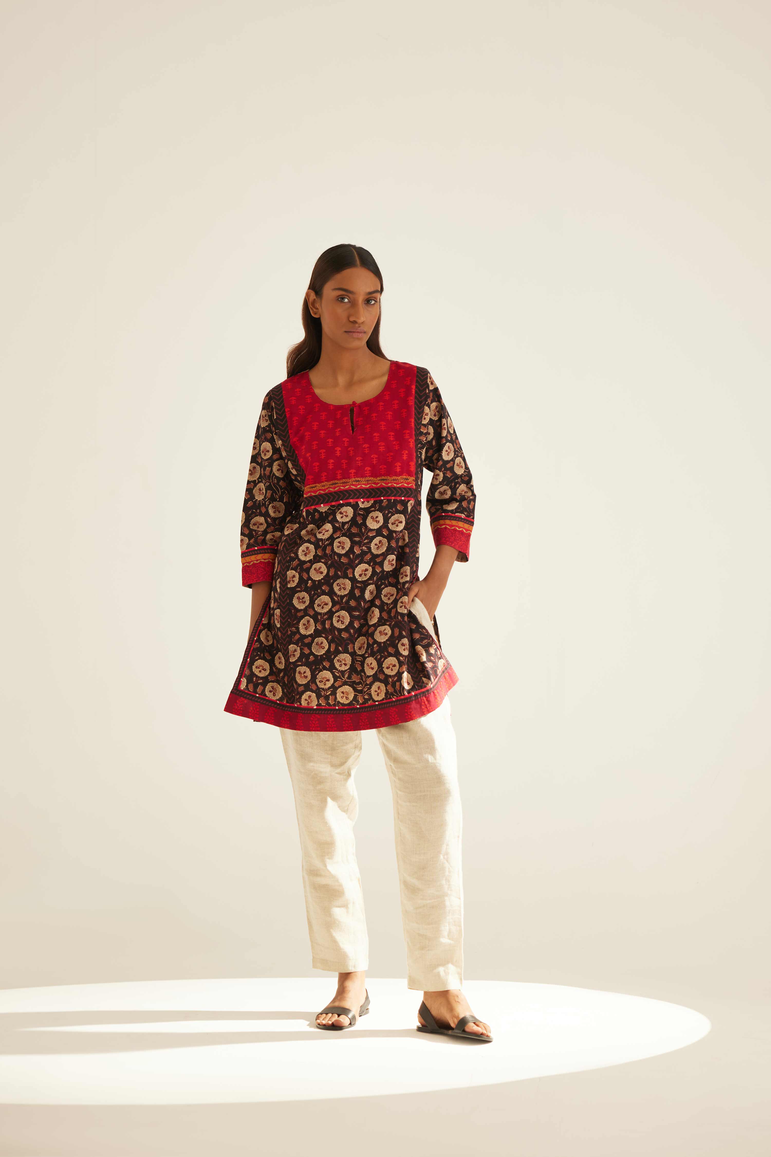 Yoke Kurti Black Beige (8569260966187)