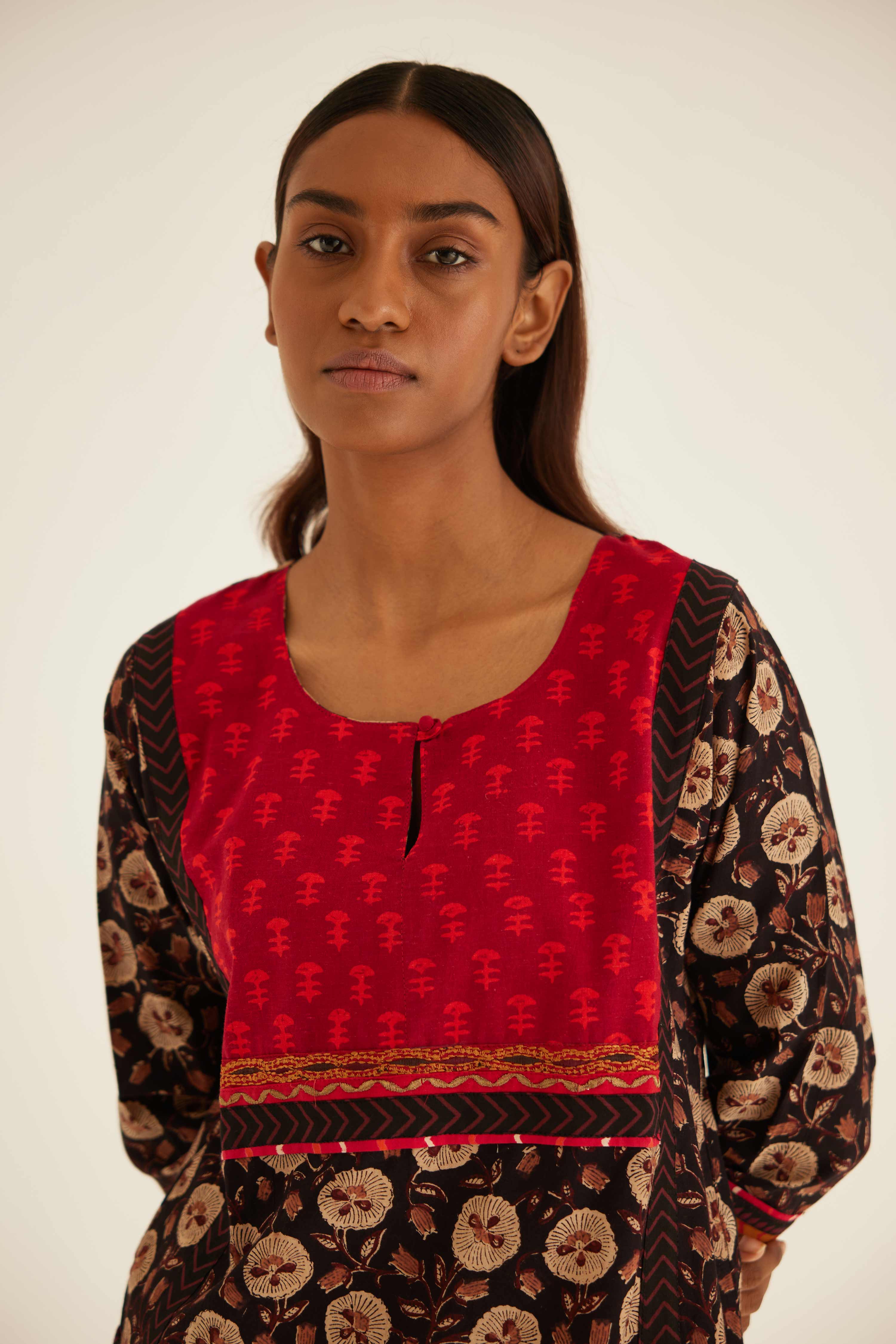 Yoke Kurti Black Beige (8569260966187)