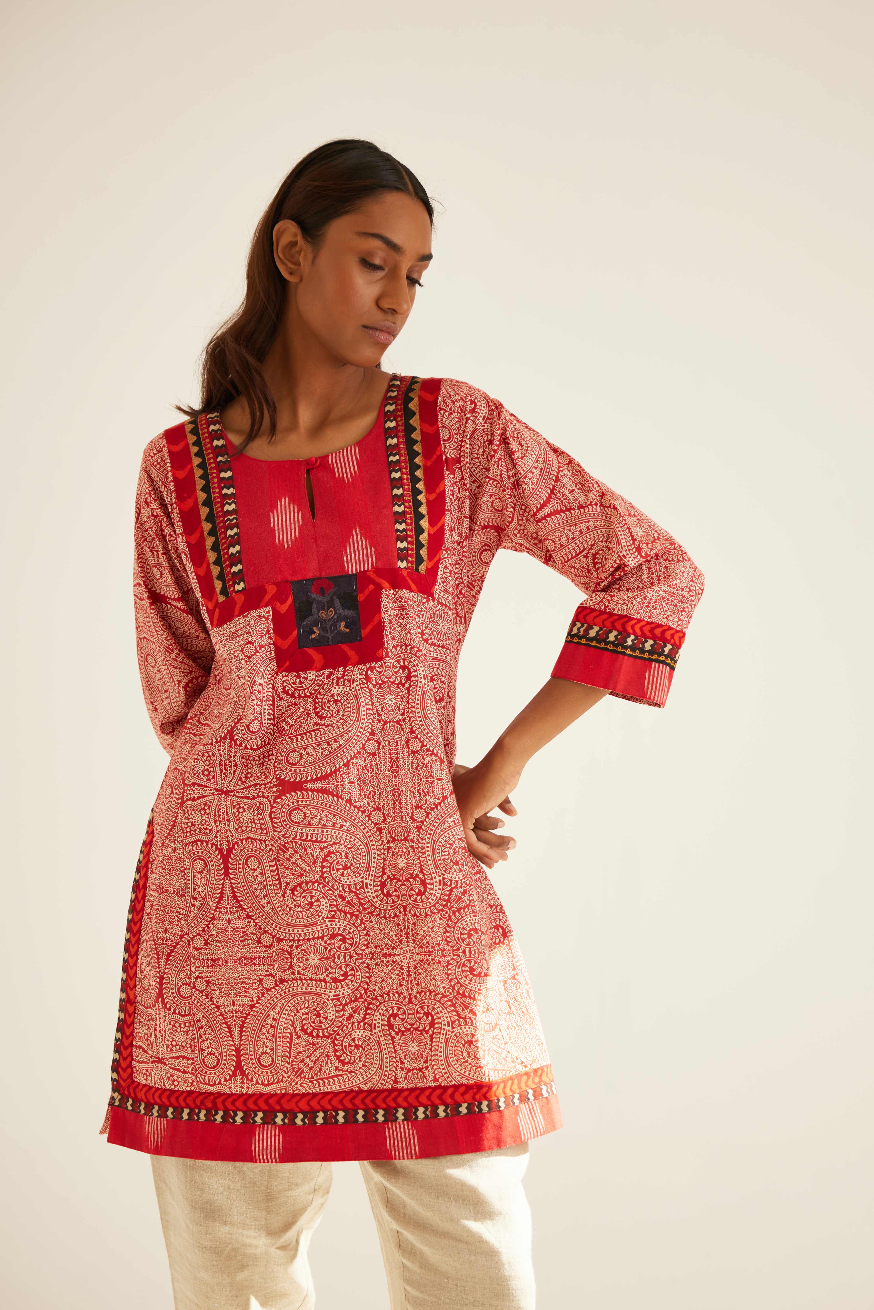 Yoke Kurti Rust White (8569258475819)