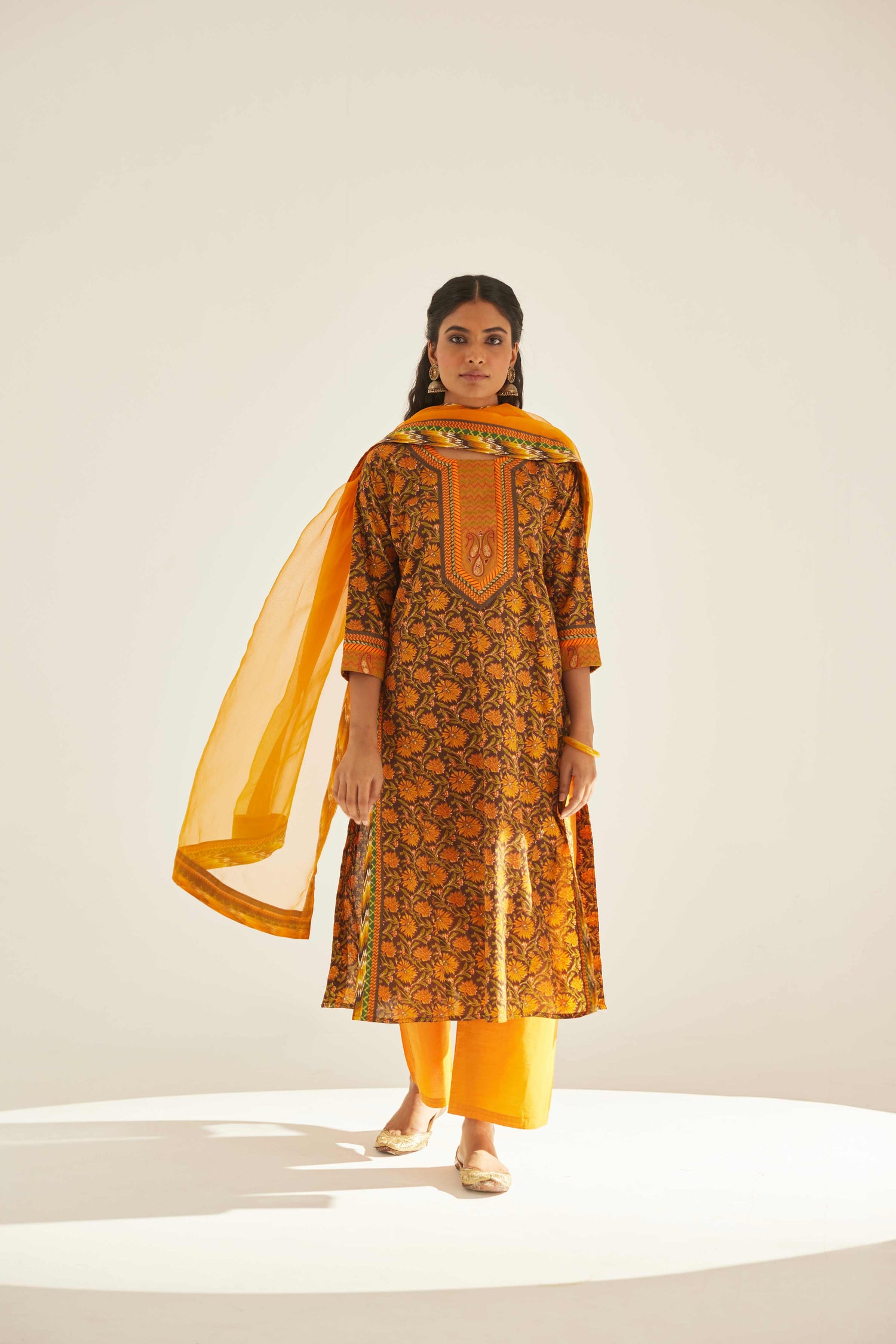 Rozana Kurta Dark Brown Mustard (8569279545643)