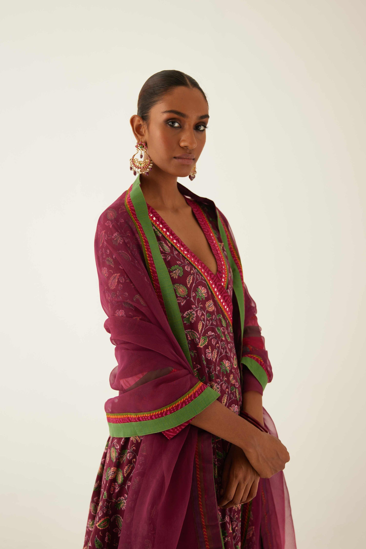 Rozana Chiffon Dupatta Wine (8569667780907)