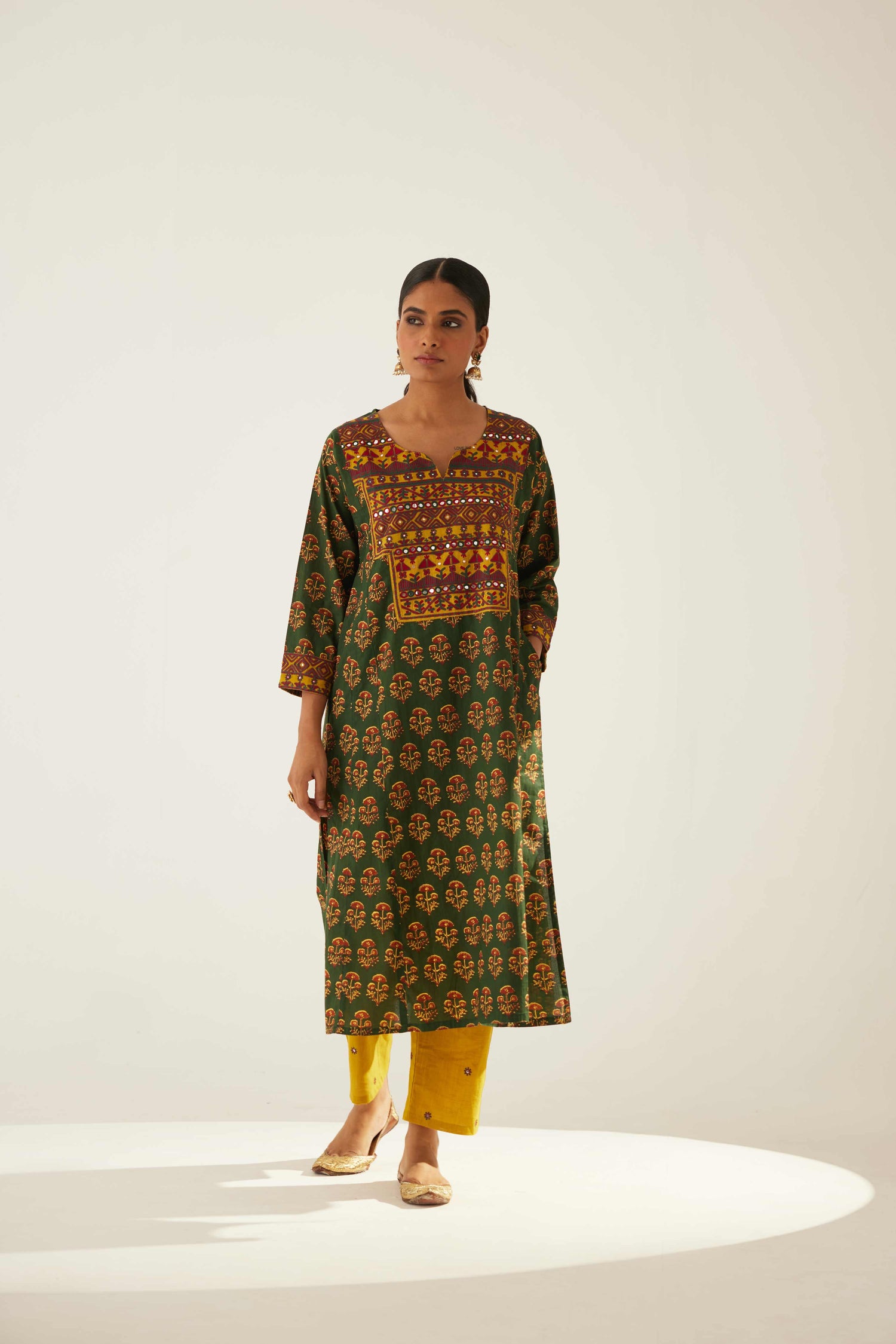 Tulsi Kurta Bottle Green Ochre (8569748390187)