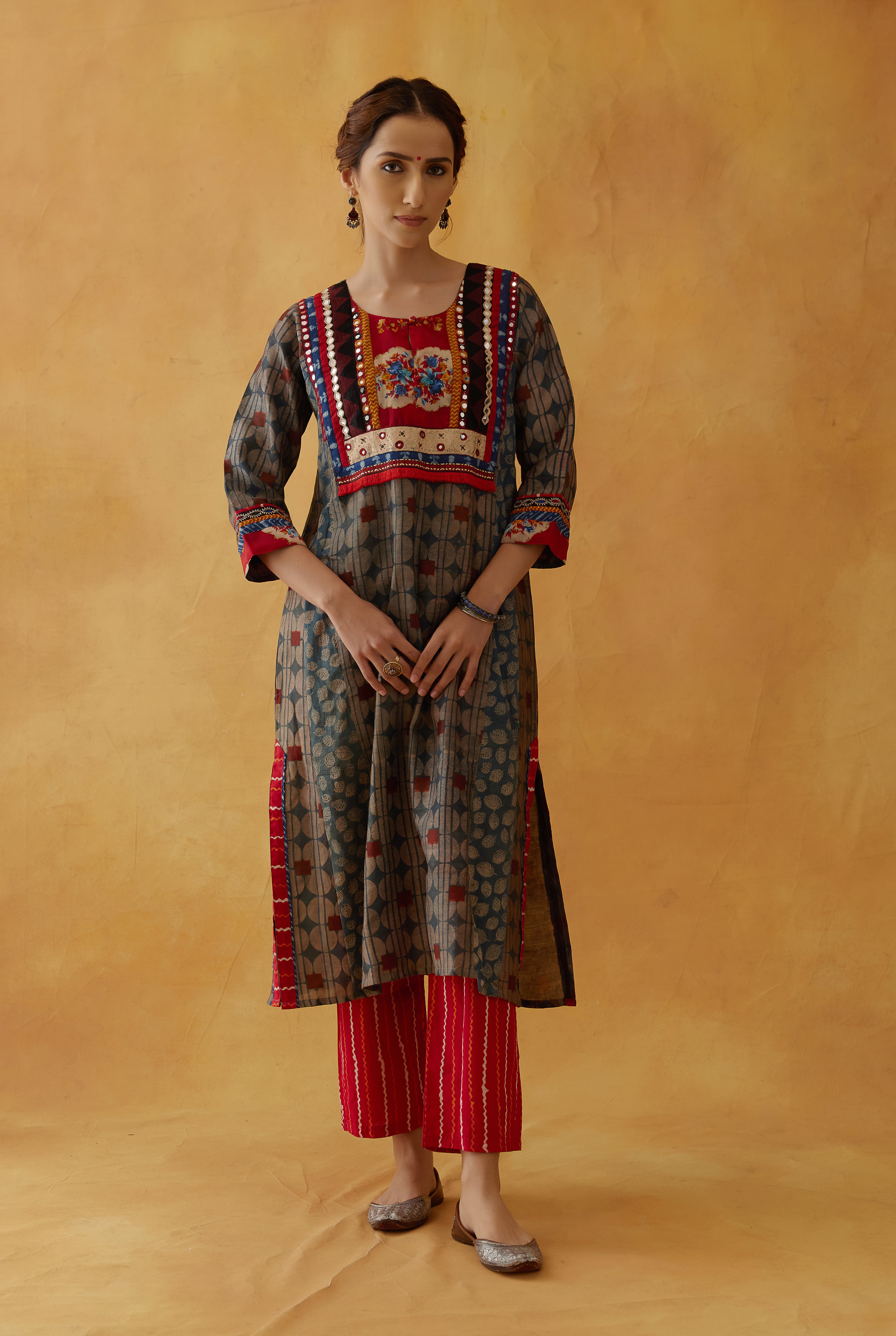 Choga Kurta Blue Maroon (8810208887083)