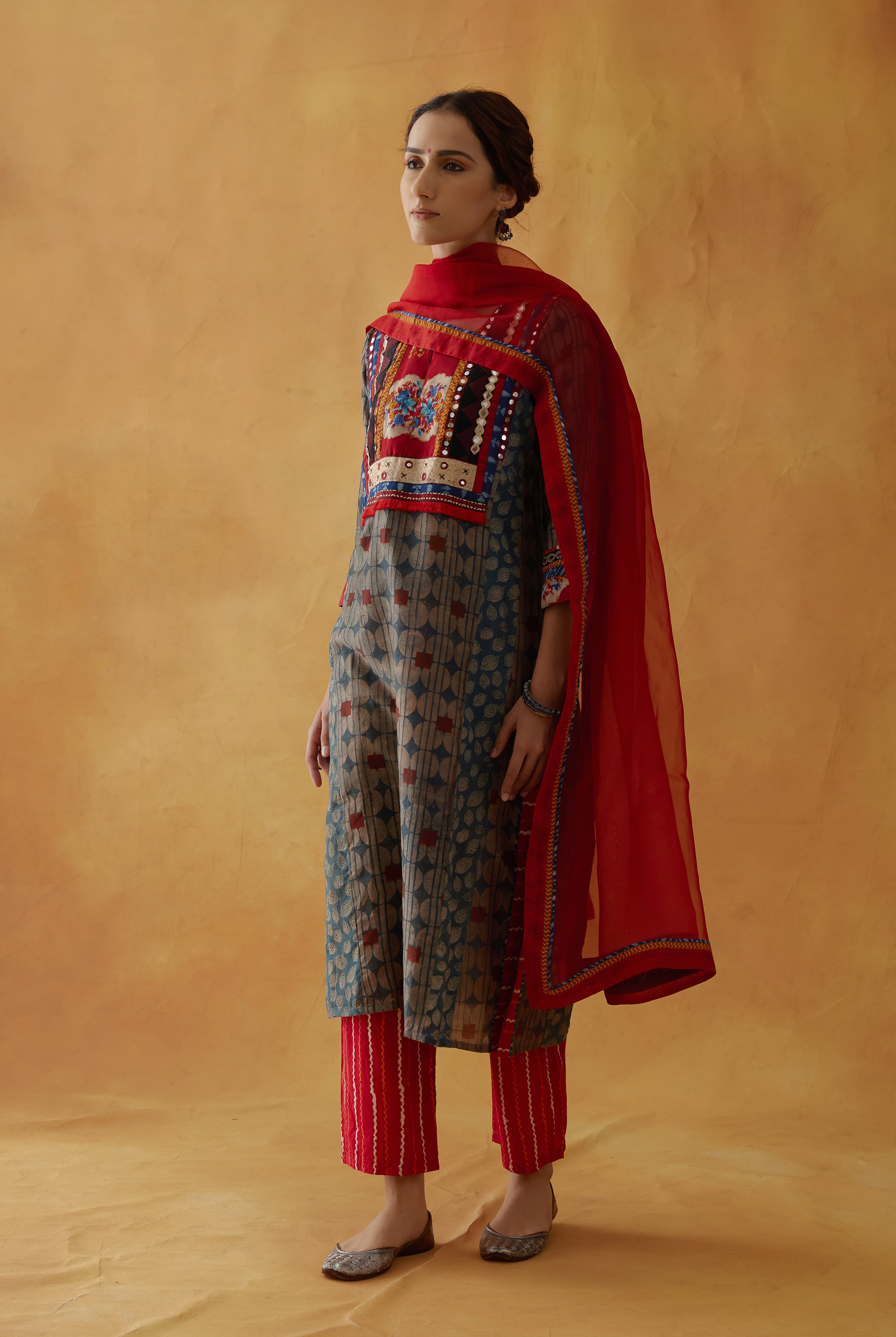 Choga Kurta Blue Maroon (8810208887083)