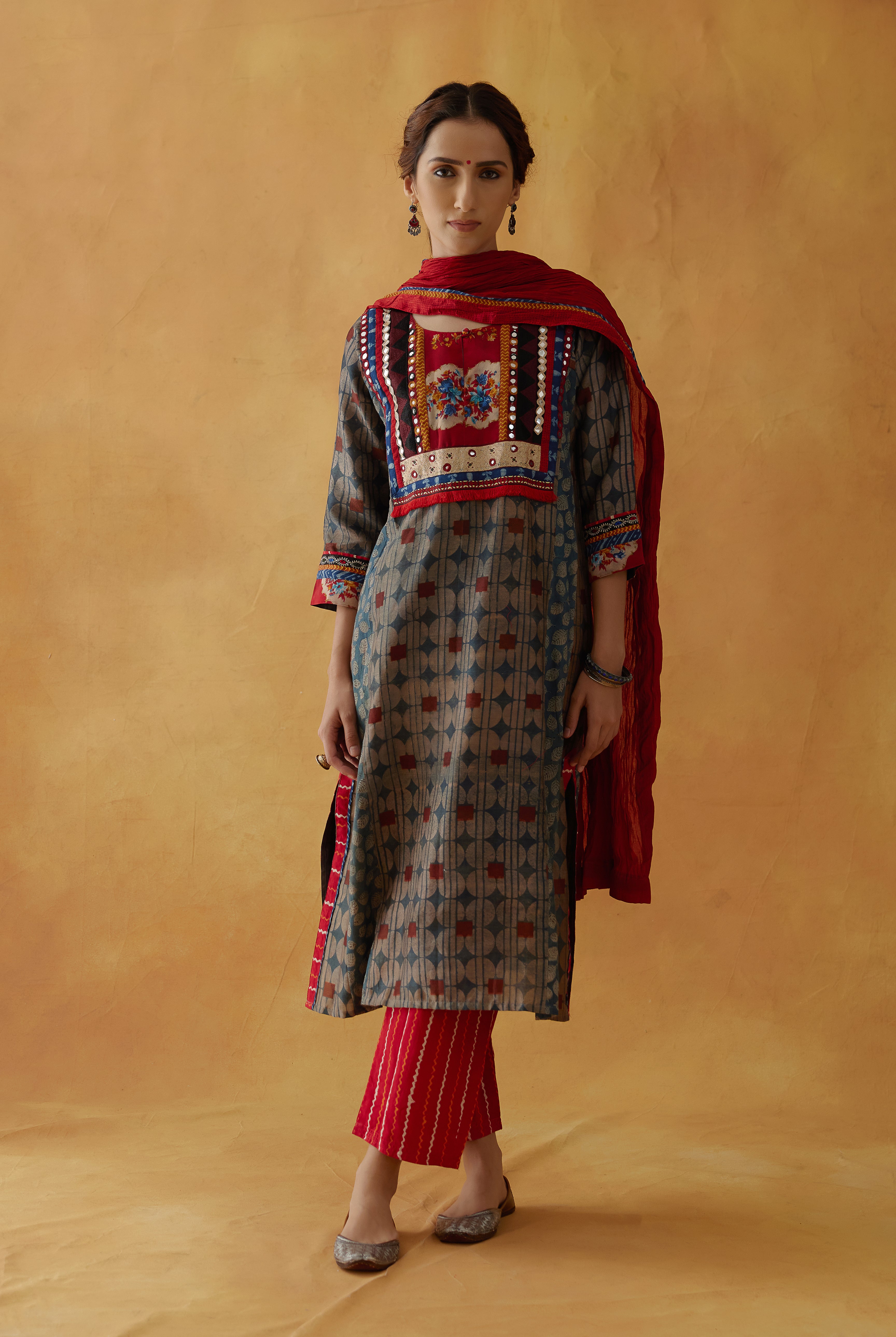 Choga Kurta Blue Maroon (8810208887083)