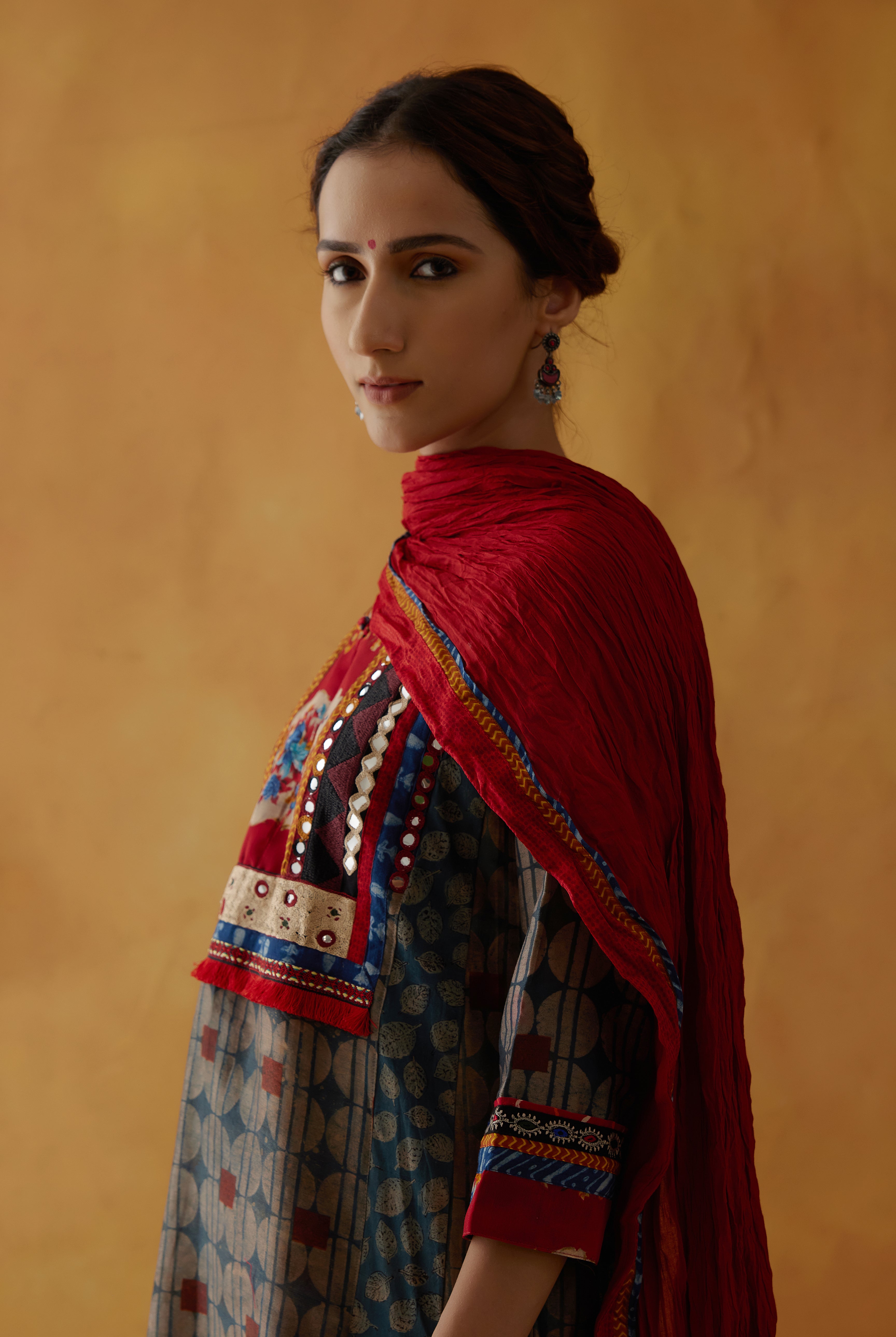 Rozana Cotton Crinkled Dupatta Red (8811457380651)