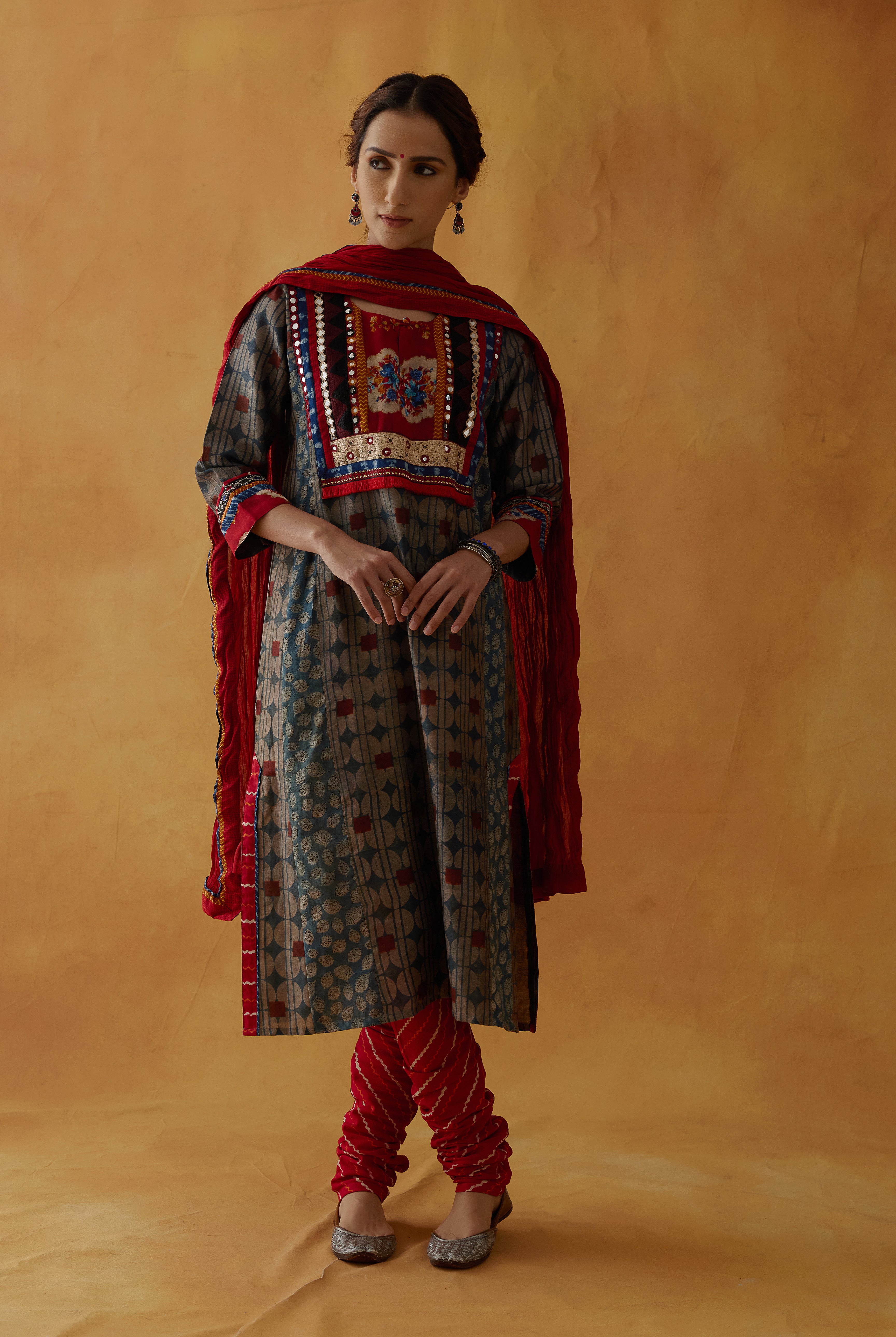 Choga Kurta Blue Maroon (8810208887083)