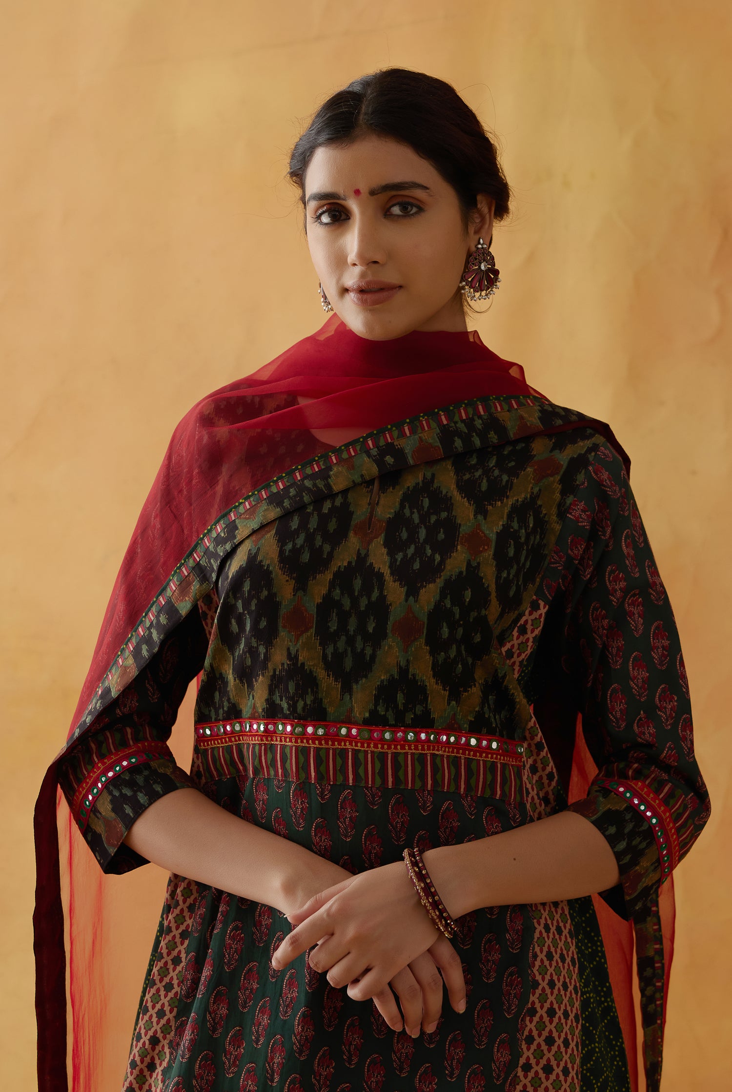Choga Kurta Bottle Green Maroon (8810215342379)