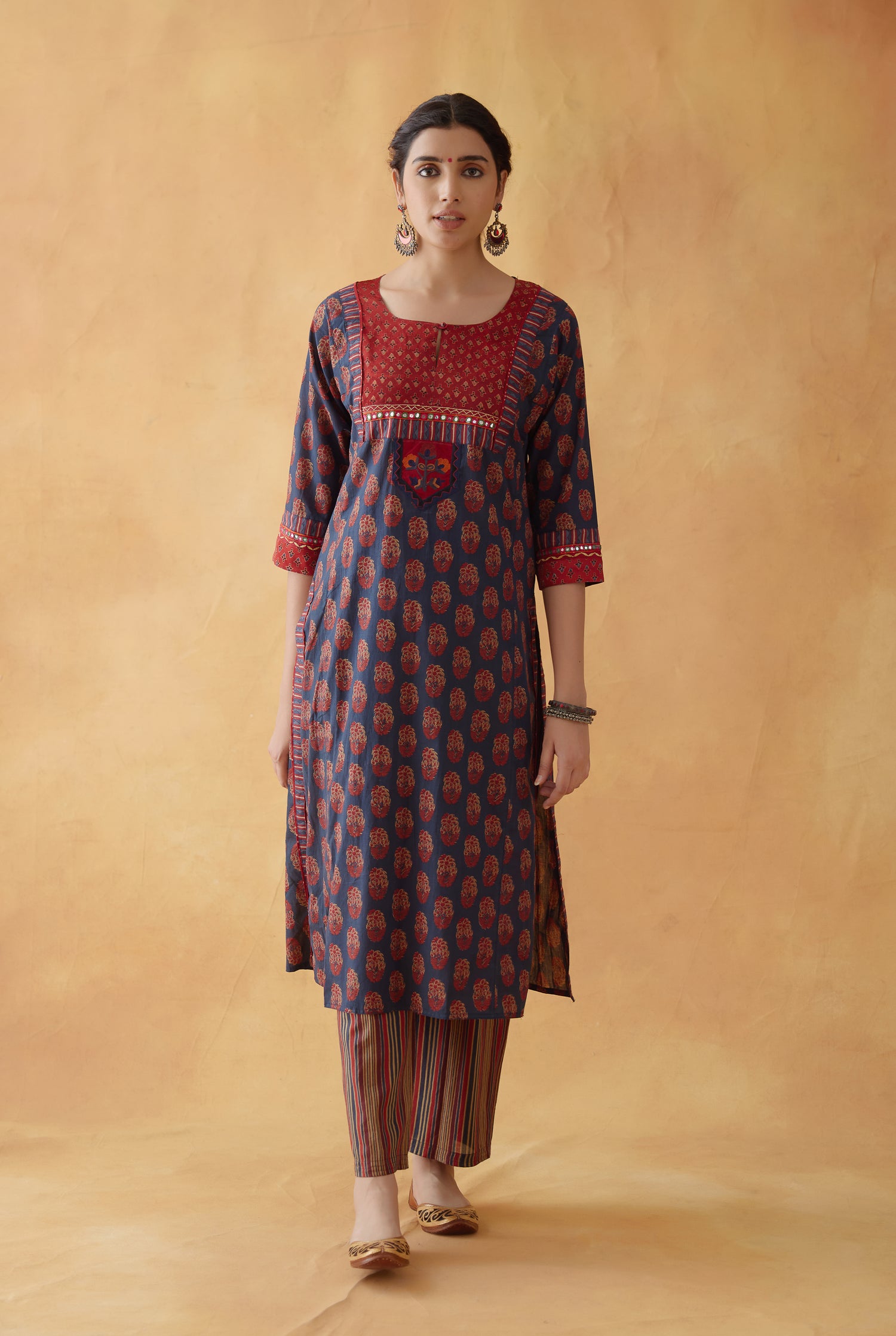 Yoke Kurta Blue Rust (8810268721451)
