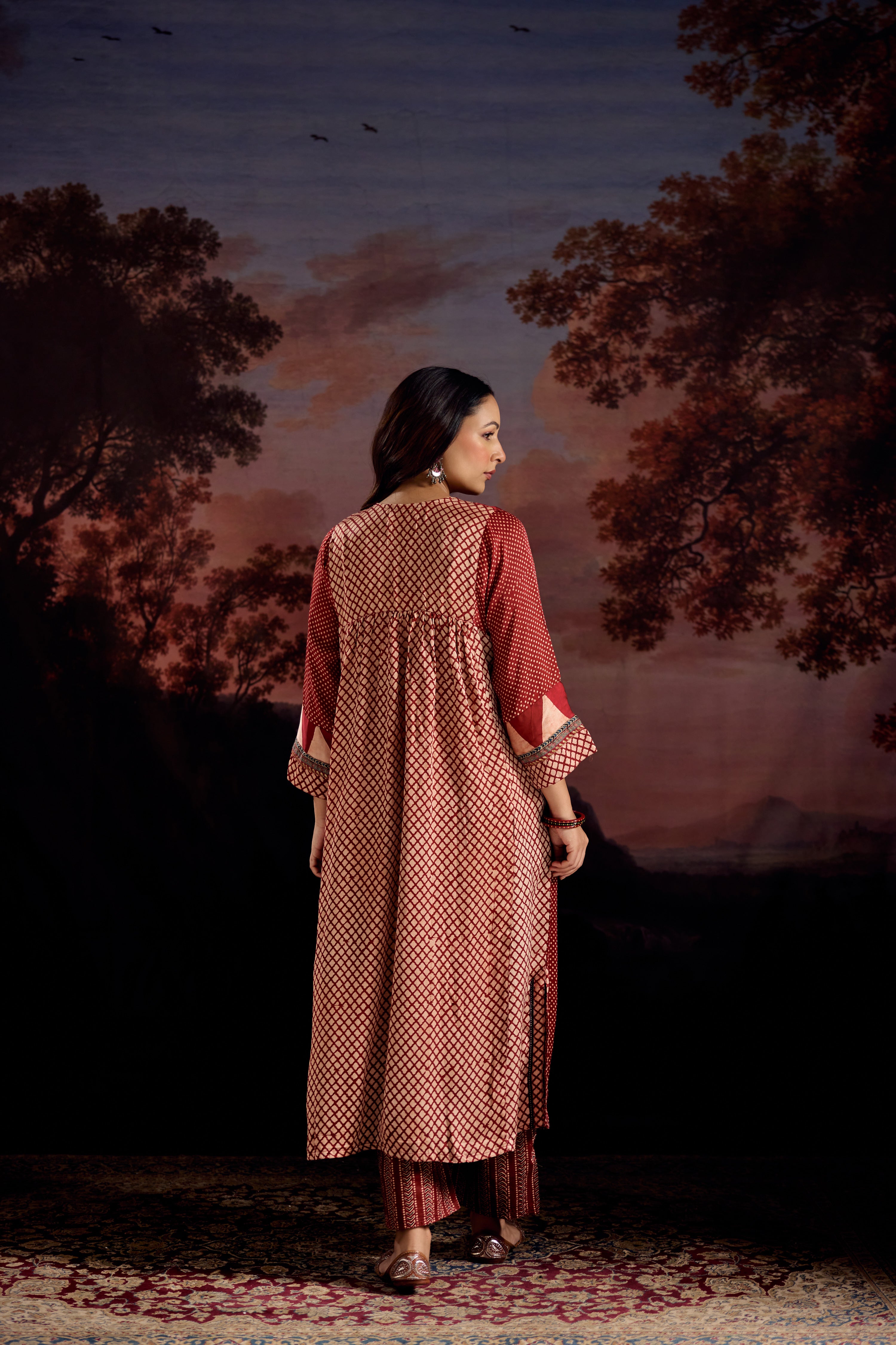 Banjara Modal Silk Printed Kurta Maroon