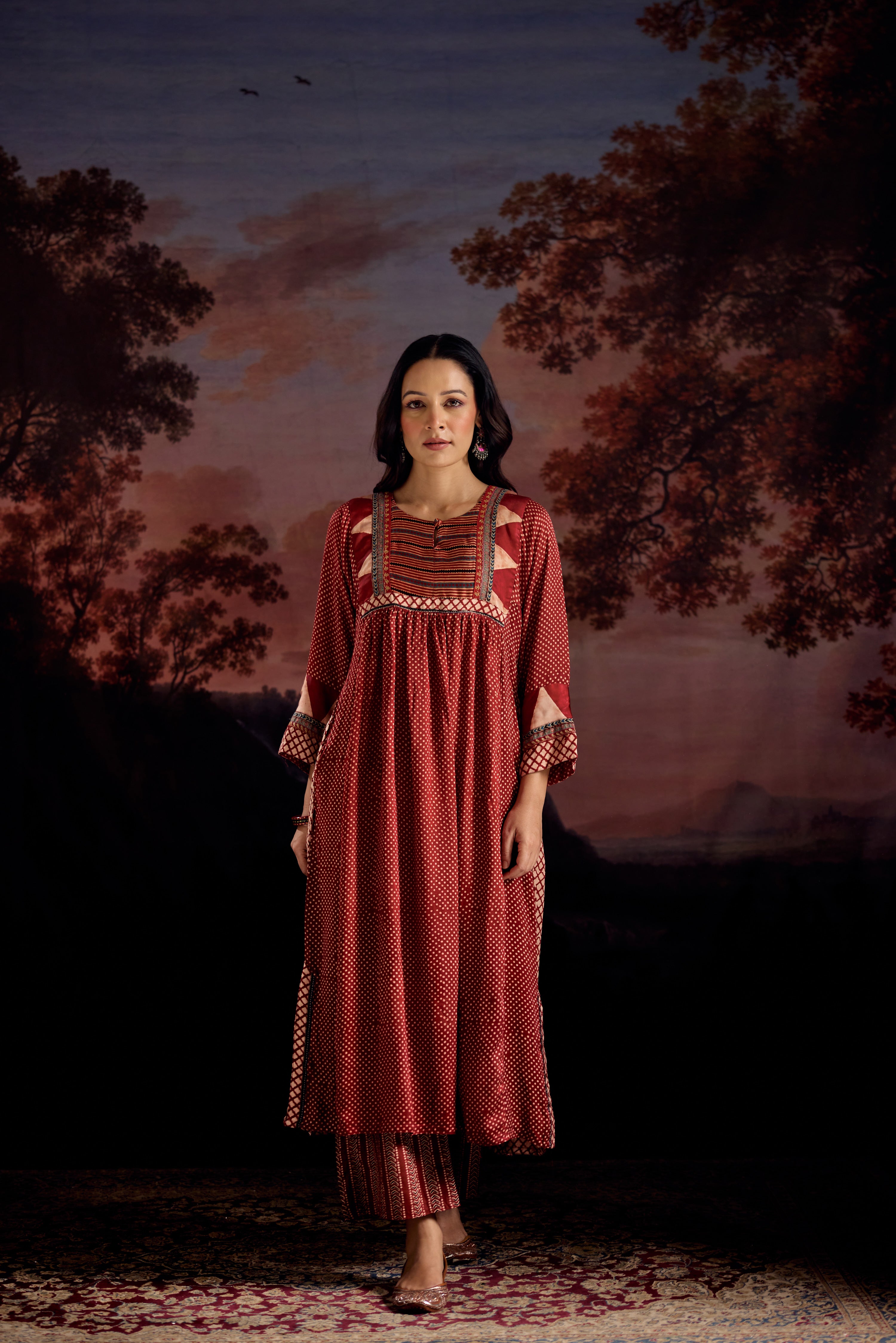 Banjara Modal Silk Printed Kurta Maroon