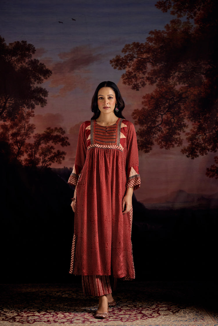 Banjara Modal Silk Printed Kurta Maroon