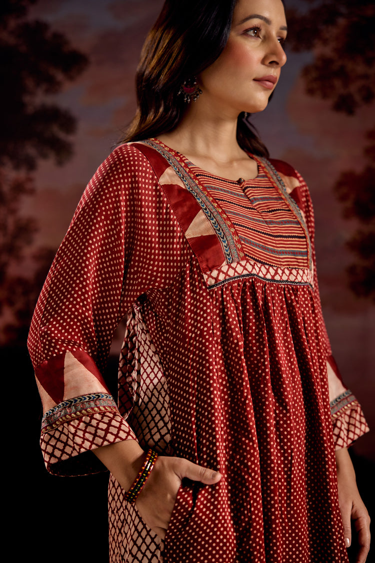 Banjara Modal Silk Printed Kurta Maroon