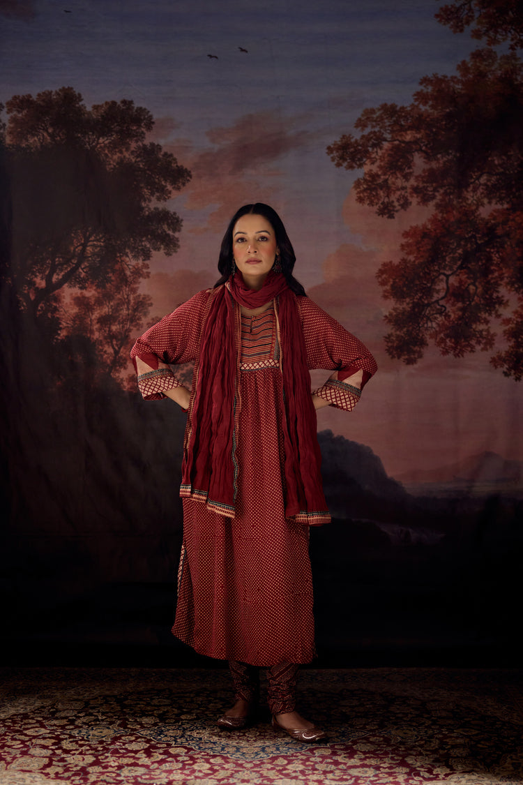 Banjara Modal Silk Printed Kurta Maroon