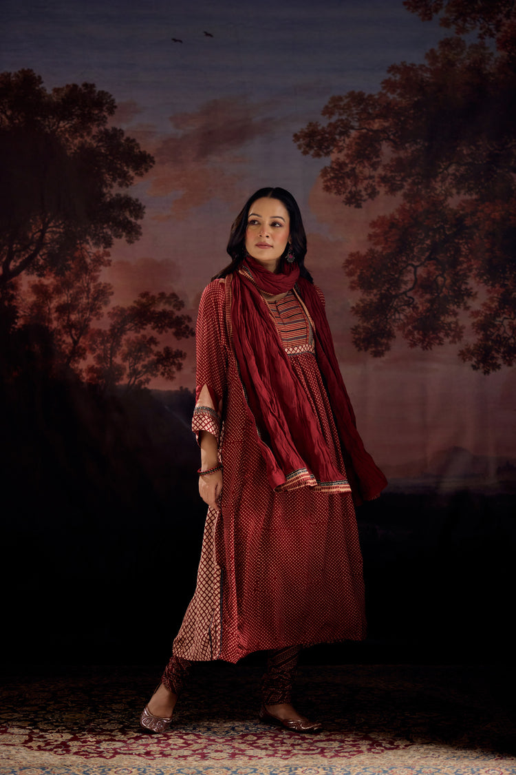 Banjara Modal Silk Printed Kurta Maroon
