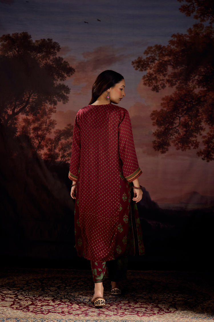 Adya Modal Silk Printed Kurta Maroon