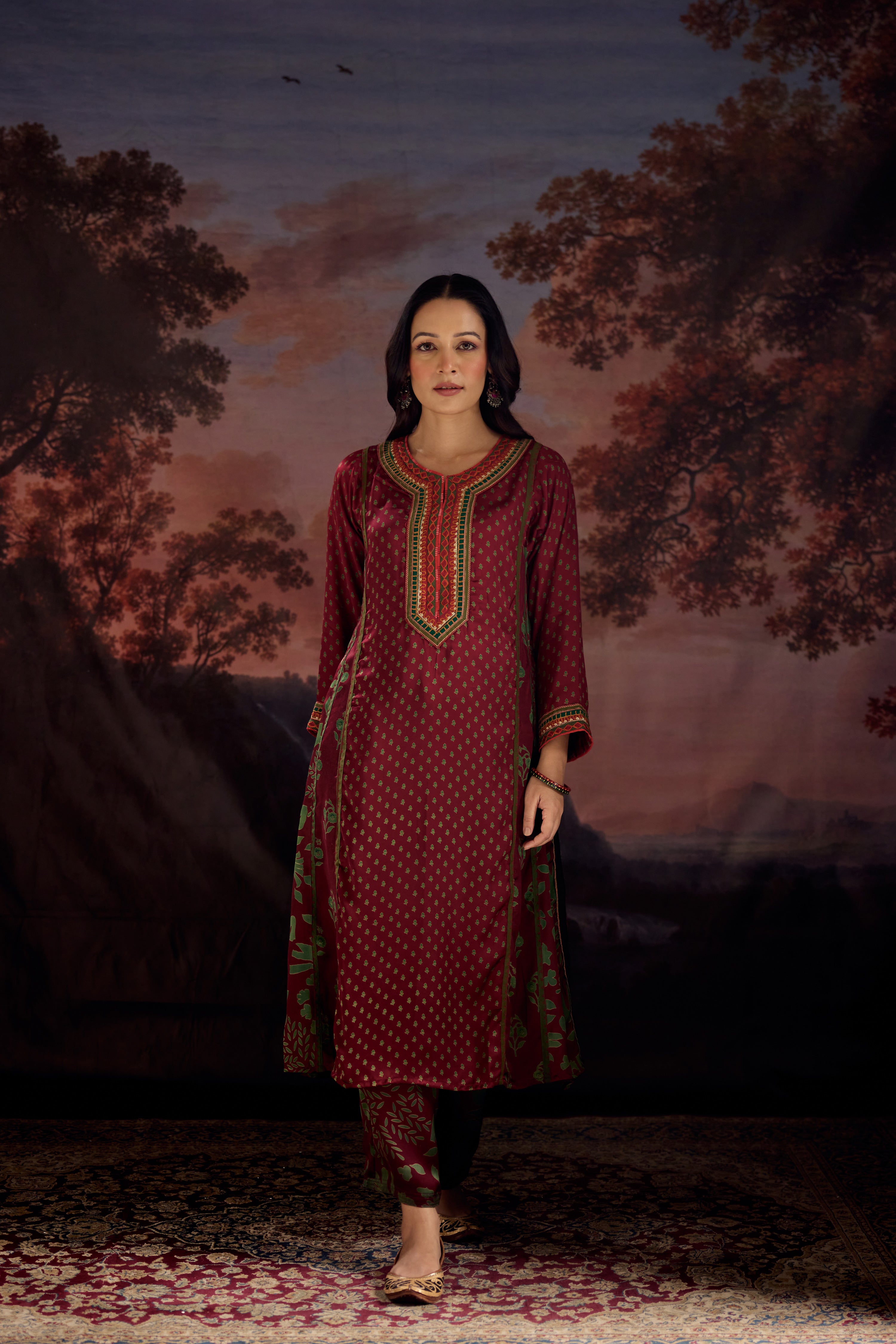 Rozana Pant Maroon Green