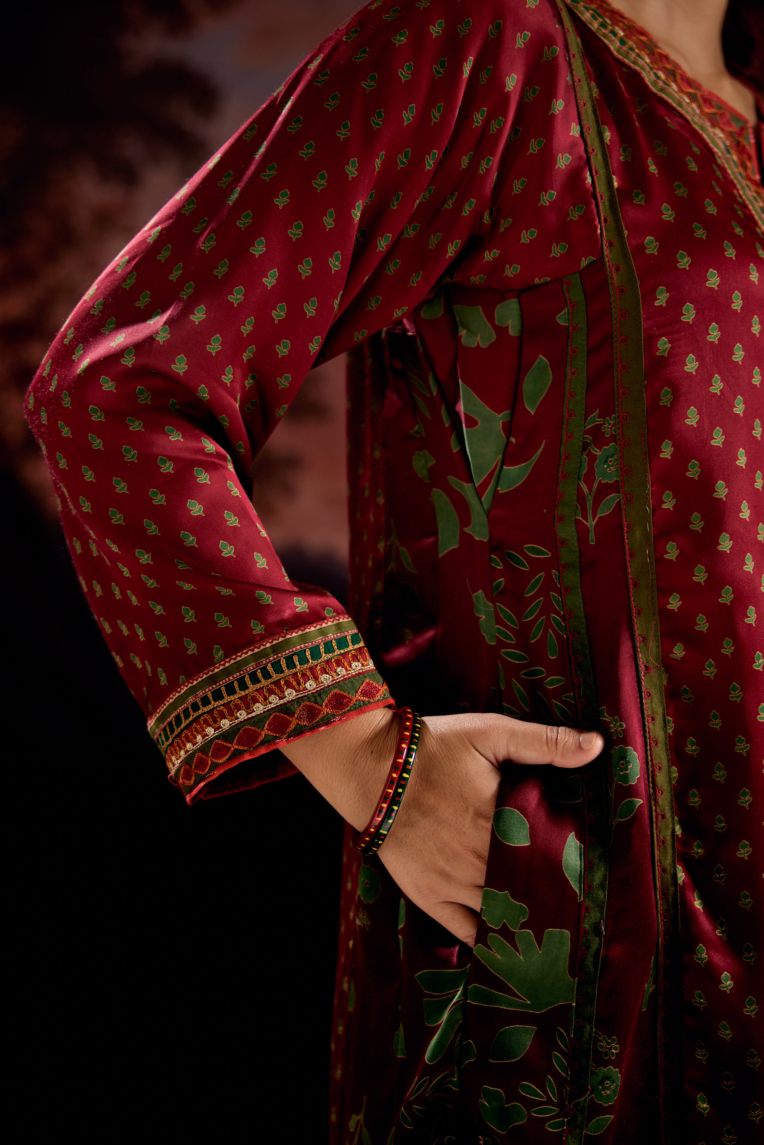 Adya Modal Silk Printed Kurta Maroon