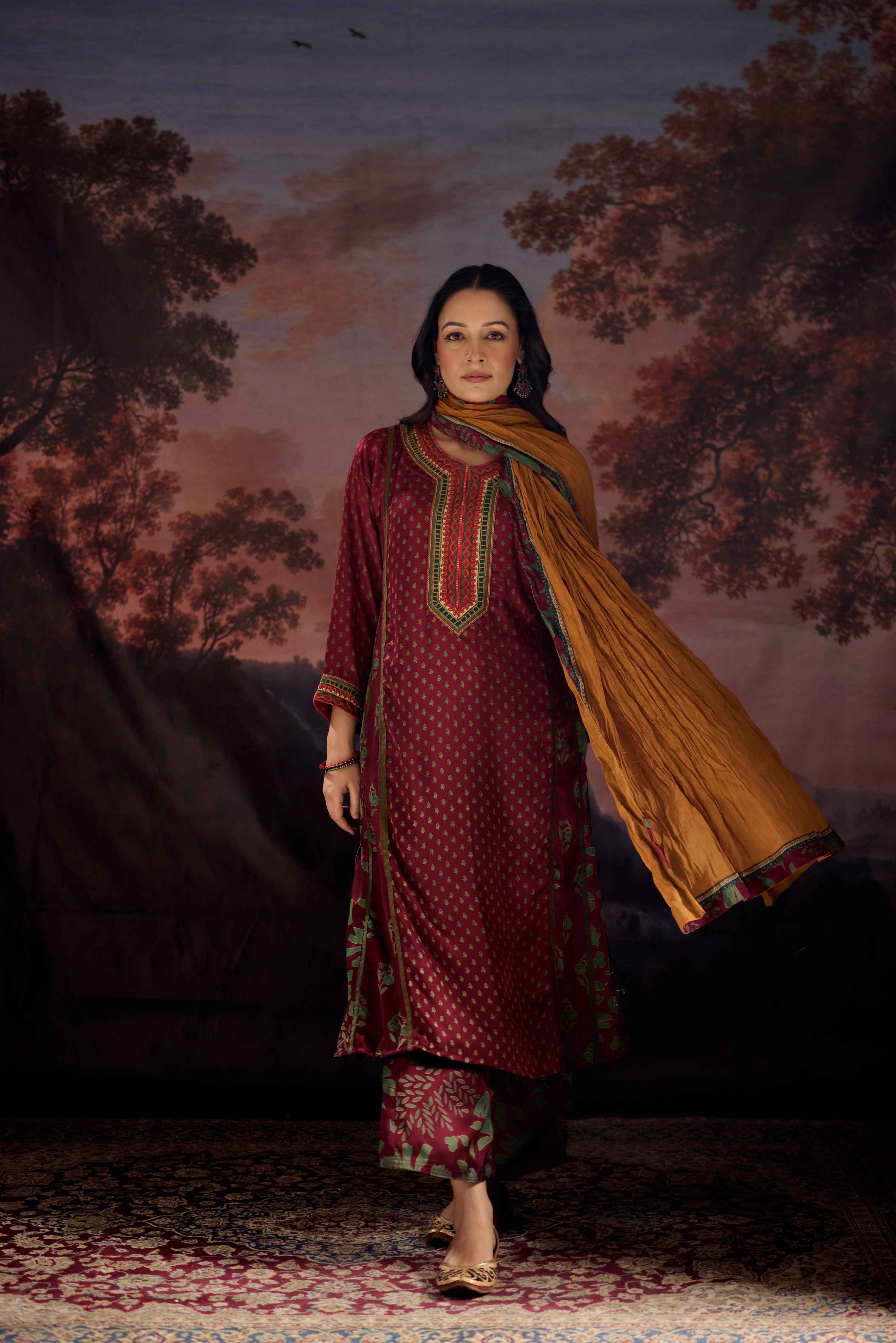Adya Modal Silk Printed Kurta Maroon