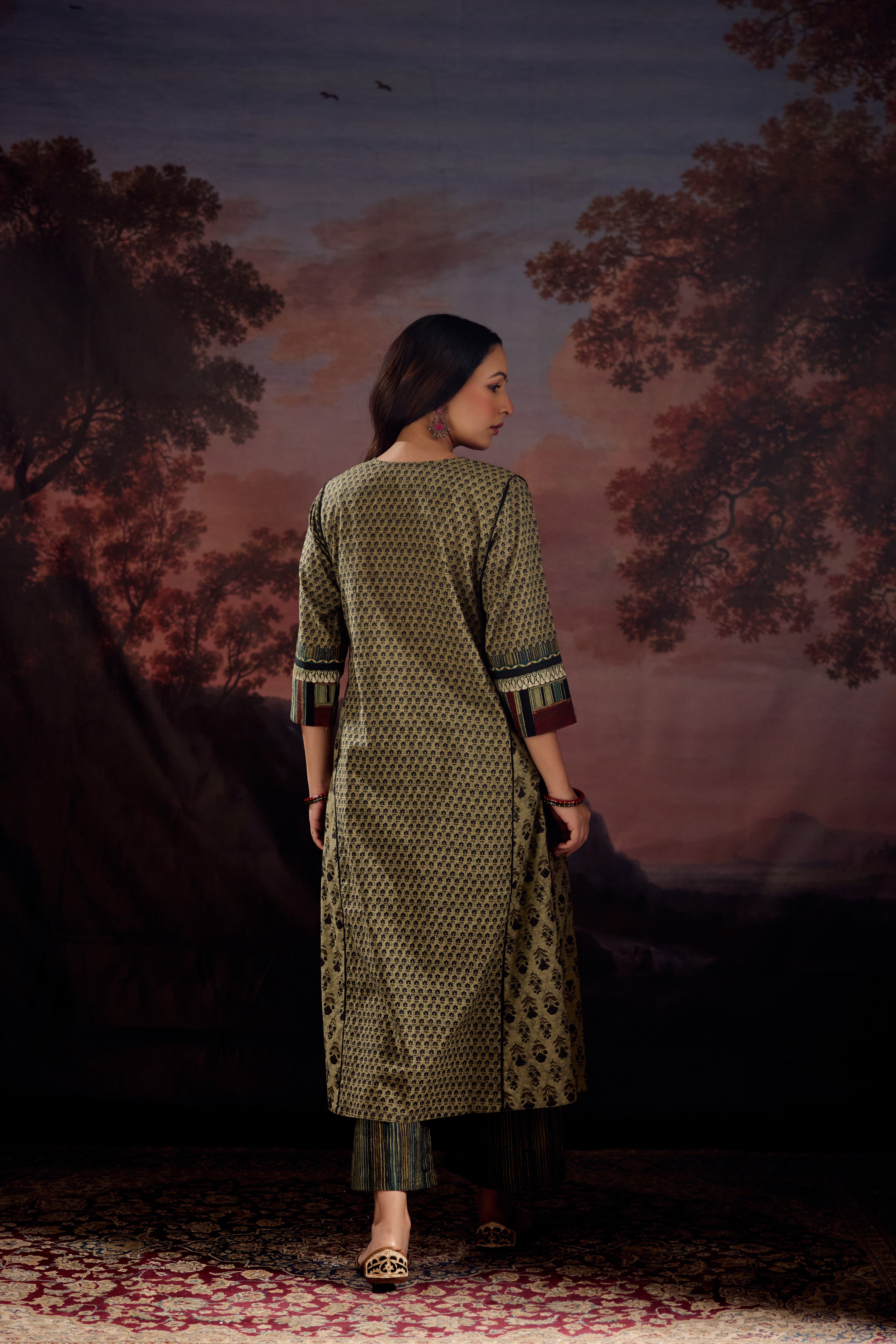 Rozana Cotton Printed Kurta Green