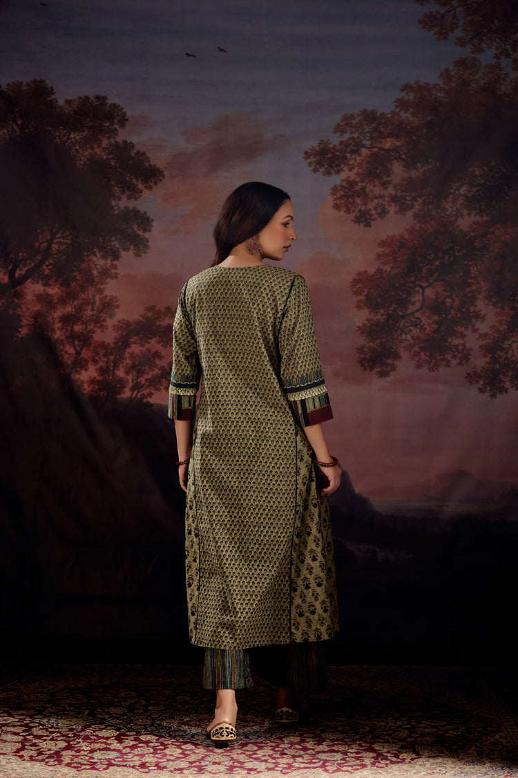 Rozana Cotton Printed Kurta Green