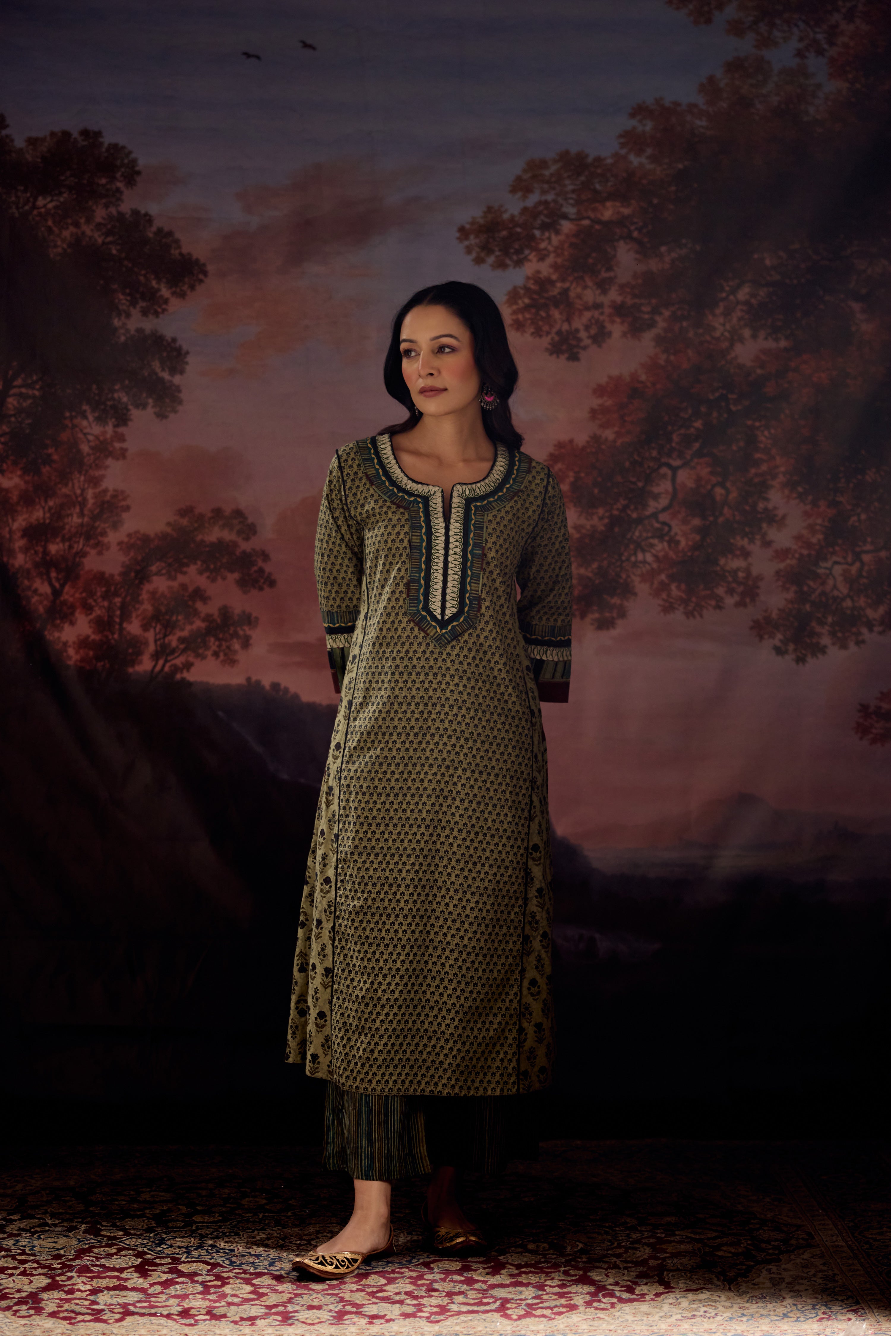 Rozana Cotton Printed Kurta Green