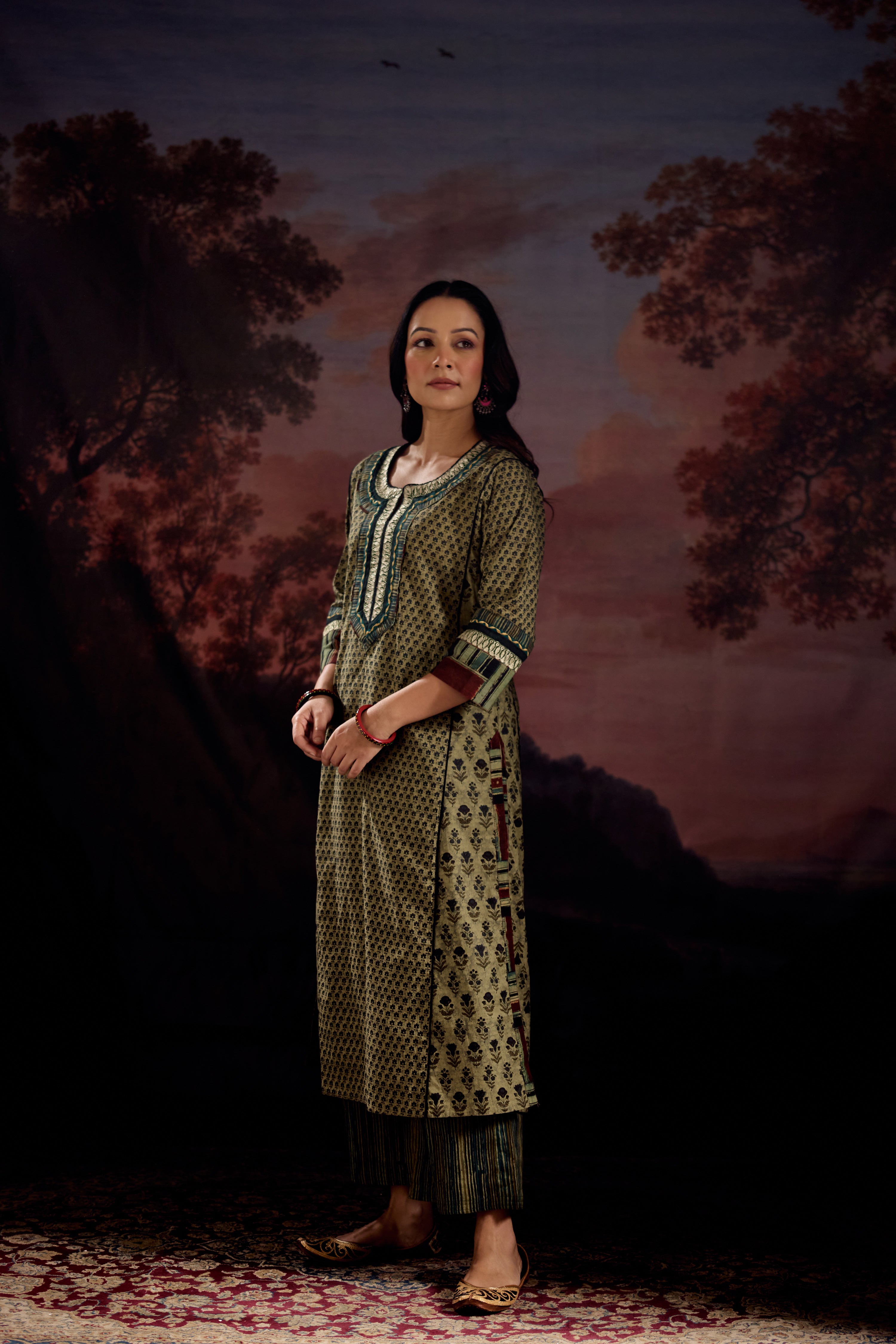 Rozana Cotton Printed Kurta Green