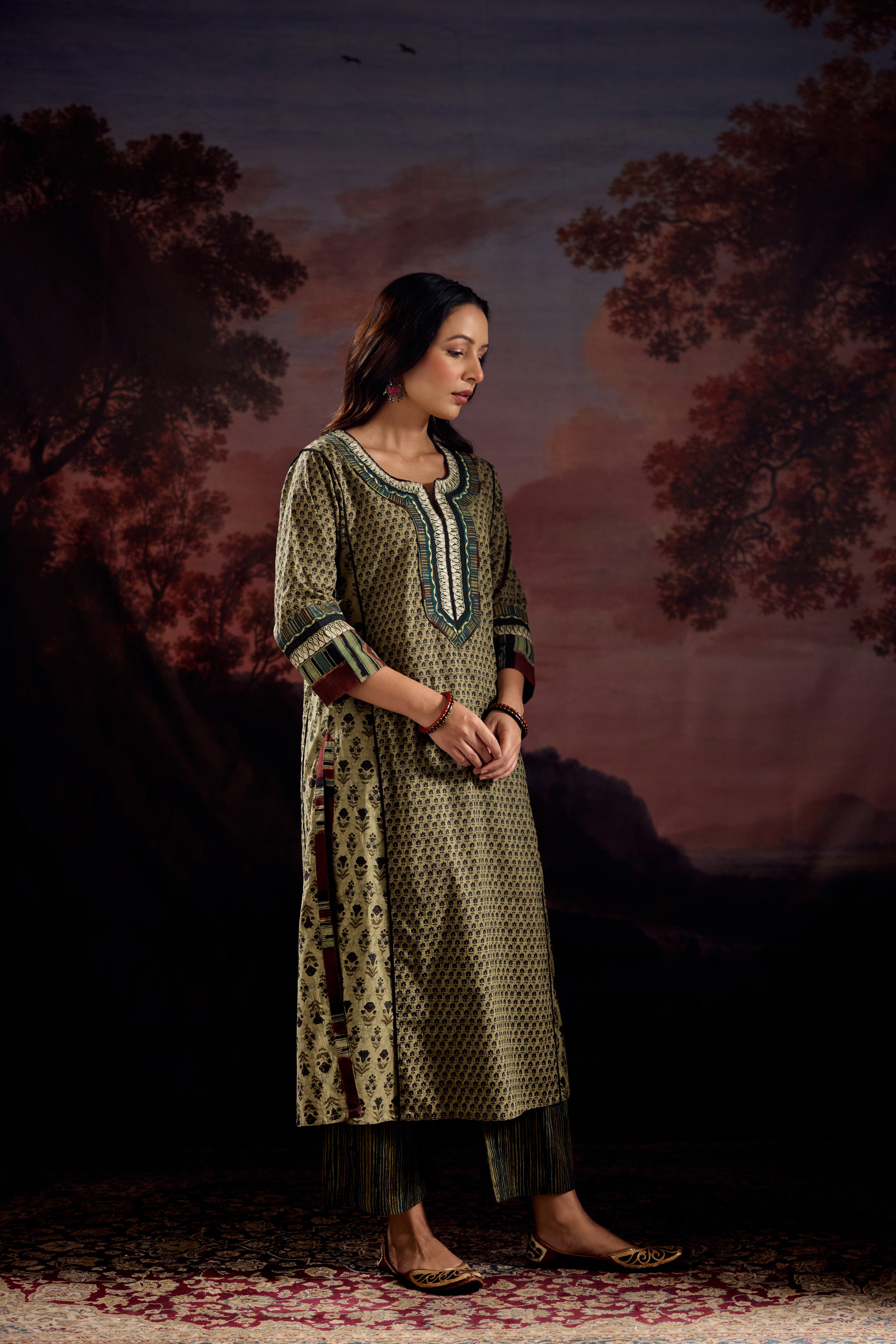Rozana Cotton Printed Kurta Green