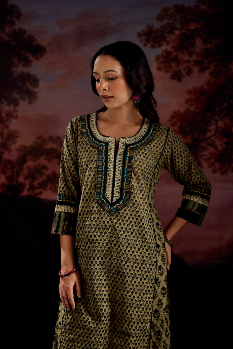 Rozana Cotton Printed Kurta Green
