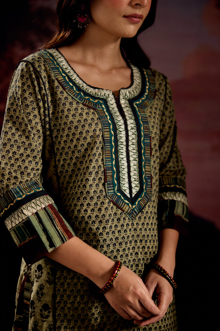 Rozana Cotton Printed Kurta Green