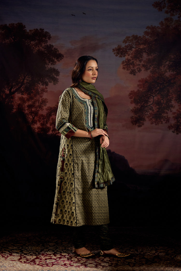 Rozana Cotton Printed Kurta Green