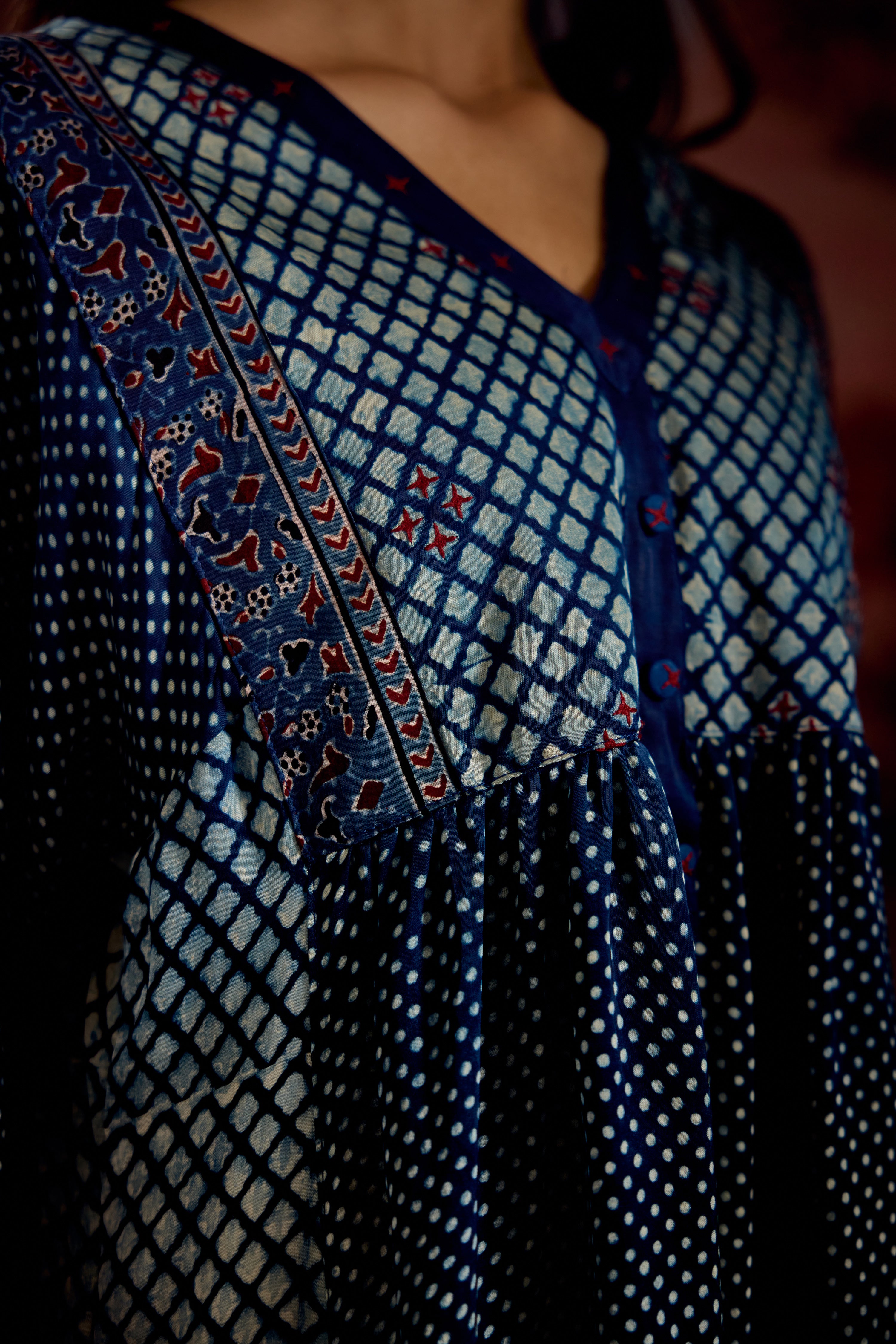 Banjara Modal Silk Printed Embroidered Kurta Blue