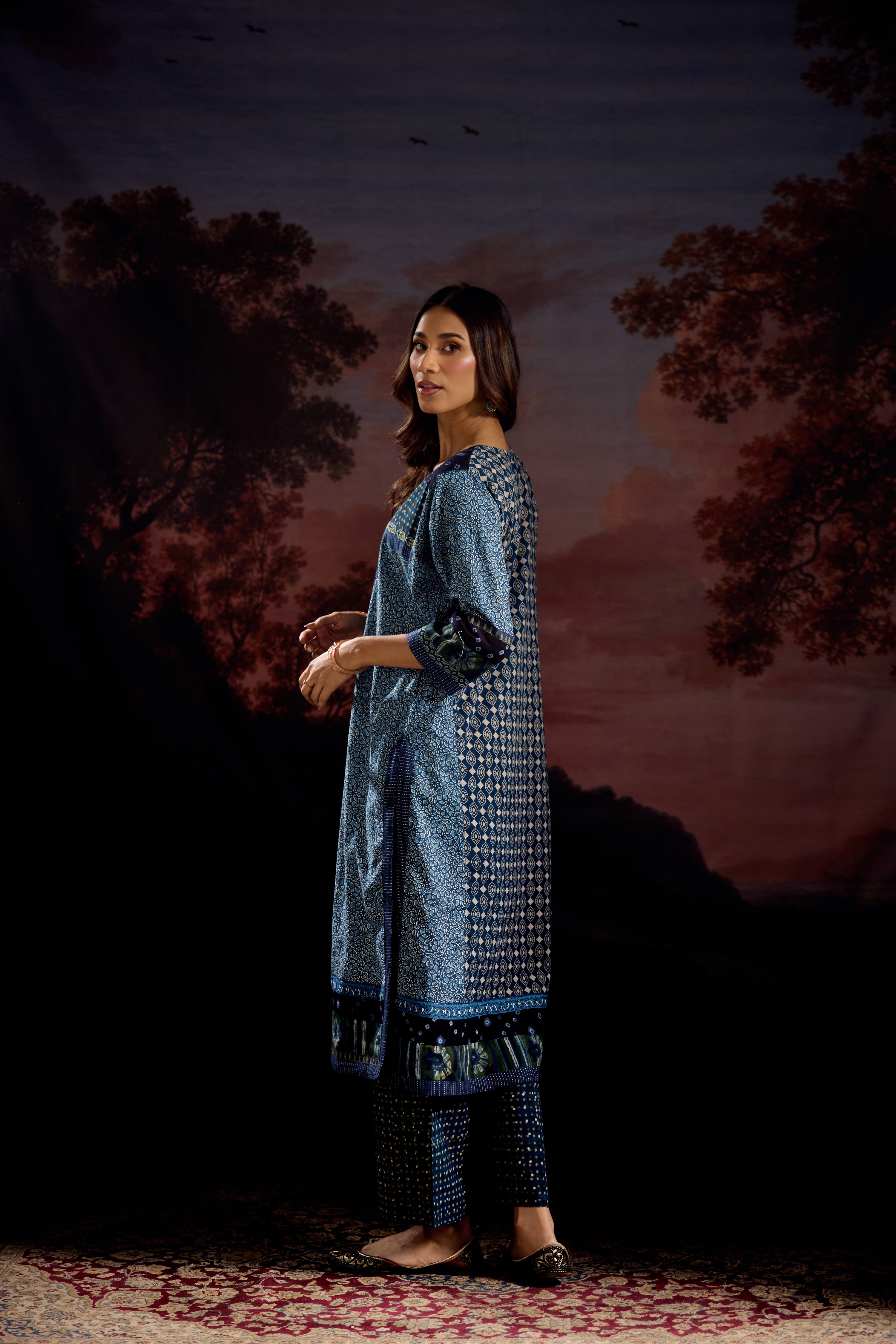 Miran Cotton Printed Kurta Blue (Set Of 2)