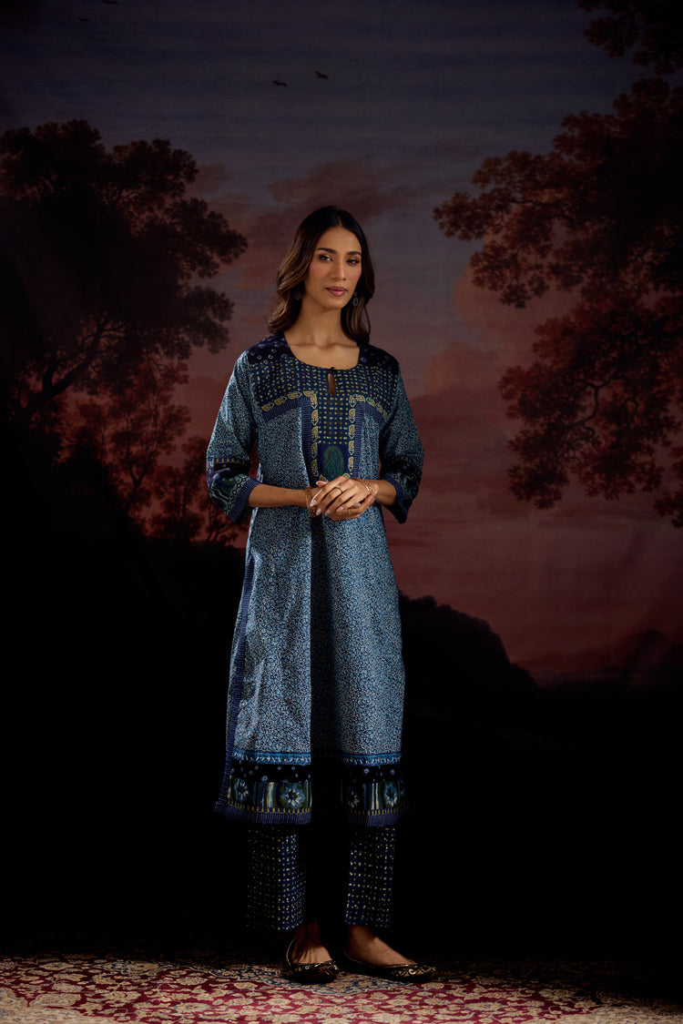 Miran Cotton Printed Kurta Blue (Set Of 2)