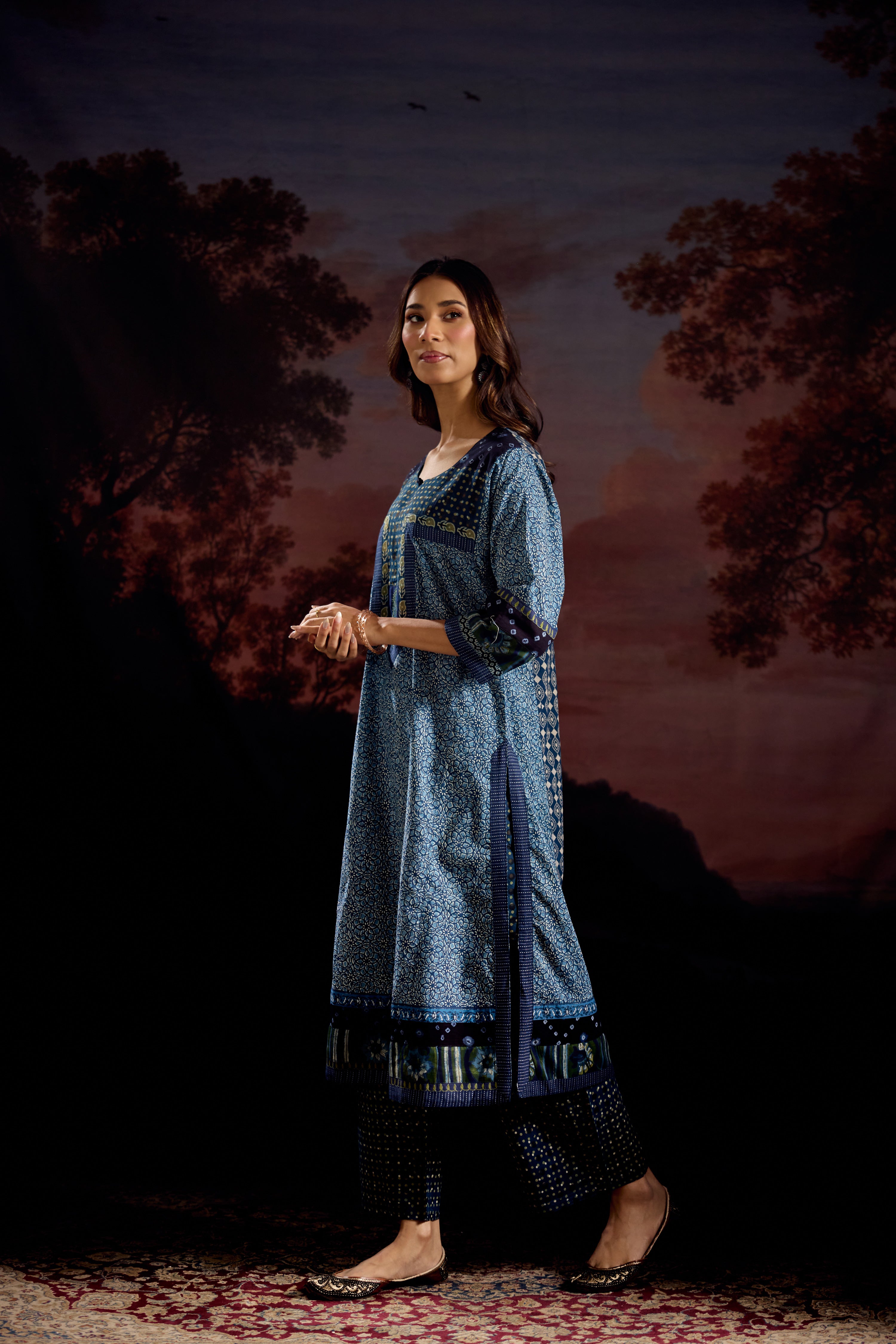 Miran Cotton Printed Kurta Blue (Set Of 2)