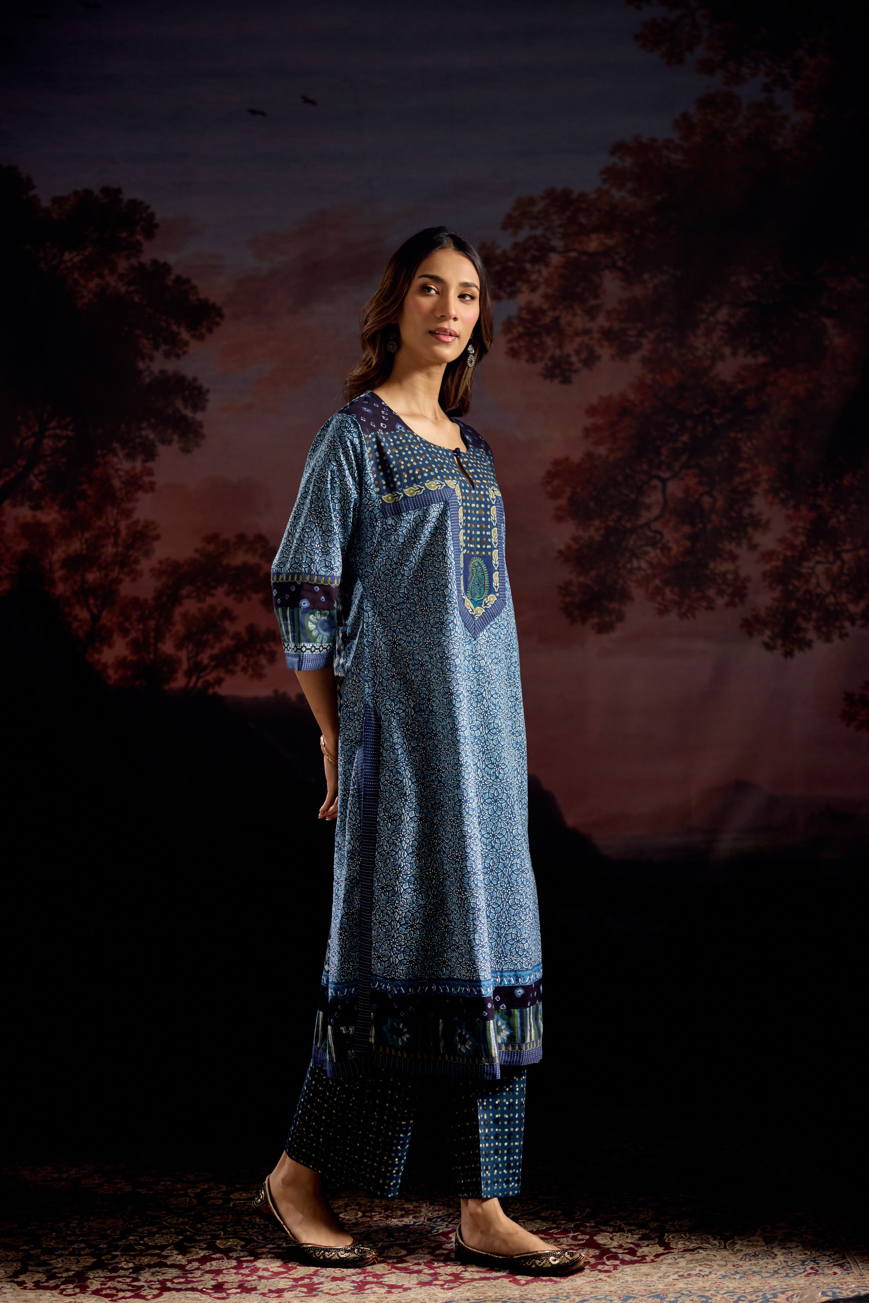 Miran Cotton Printed Kurta Blue (Set Of 2)