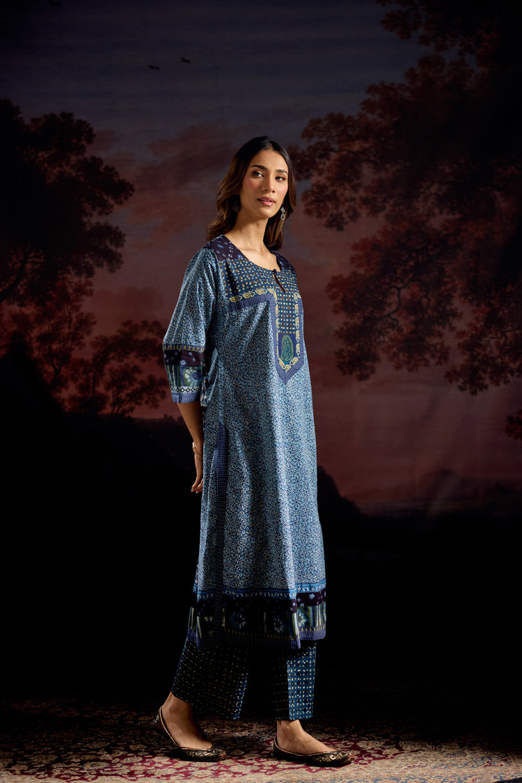 Miran Cotton Printed Kurta Blue (Set Of 2)