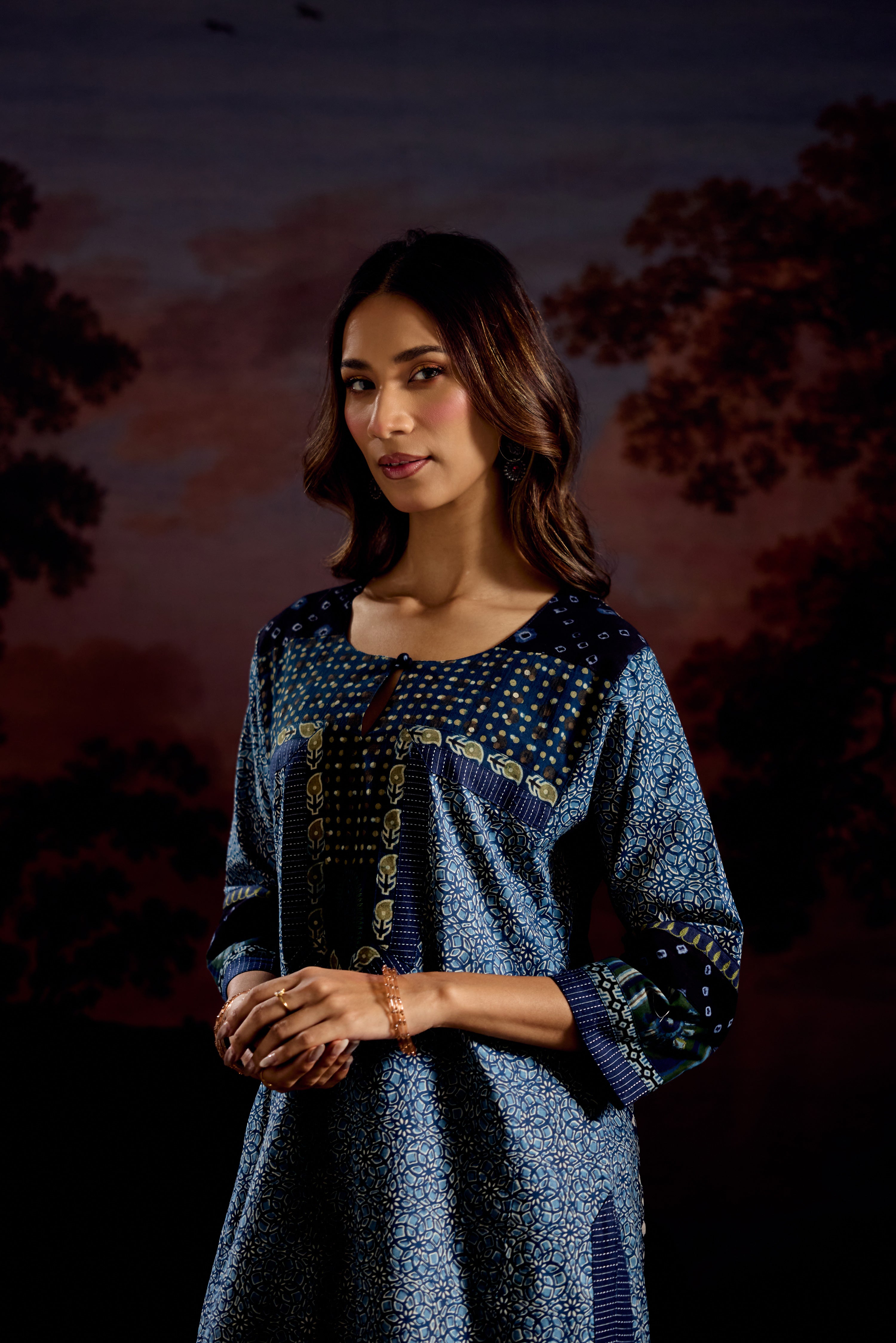 Miran Cotton Printed Kurta Blue (Set Of 2)